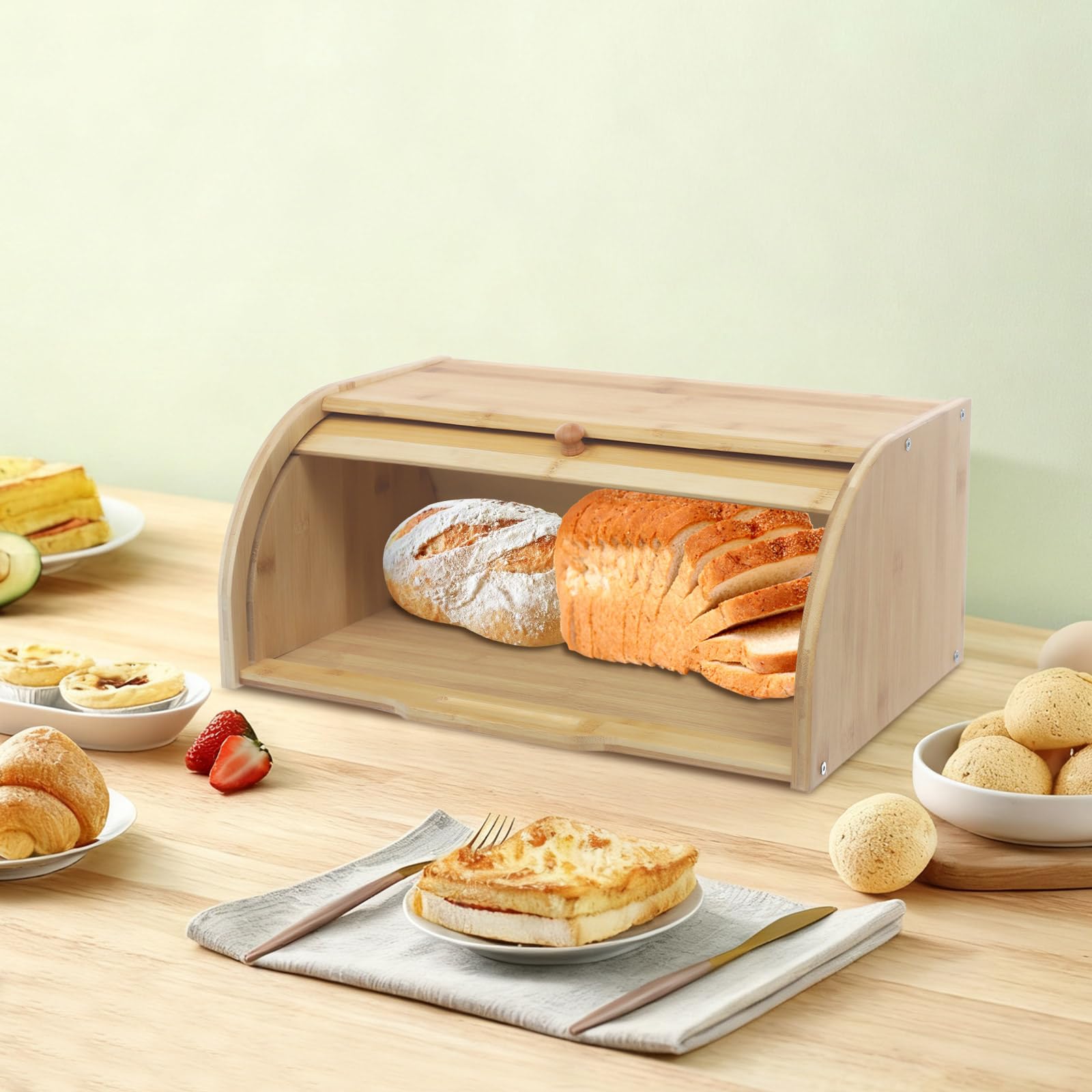JUDEMII Brotkasten Holz, Klein BrotboxBrot, Brotaufbewahrungsbox mit Roll-Deckel für Lange Aufbewahren Brot Brötchen Kuchen und Aromadichte Frisch 