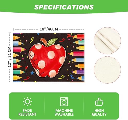 Miniatura 6 de Artoid Mode Juego de 4 manteles individuales de 12 x 18 pulgadas, diseño de manzanas y manzanas para decoración de fiestas, aula, comedor