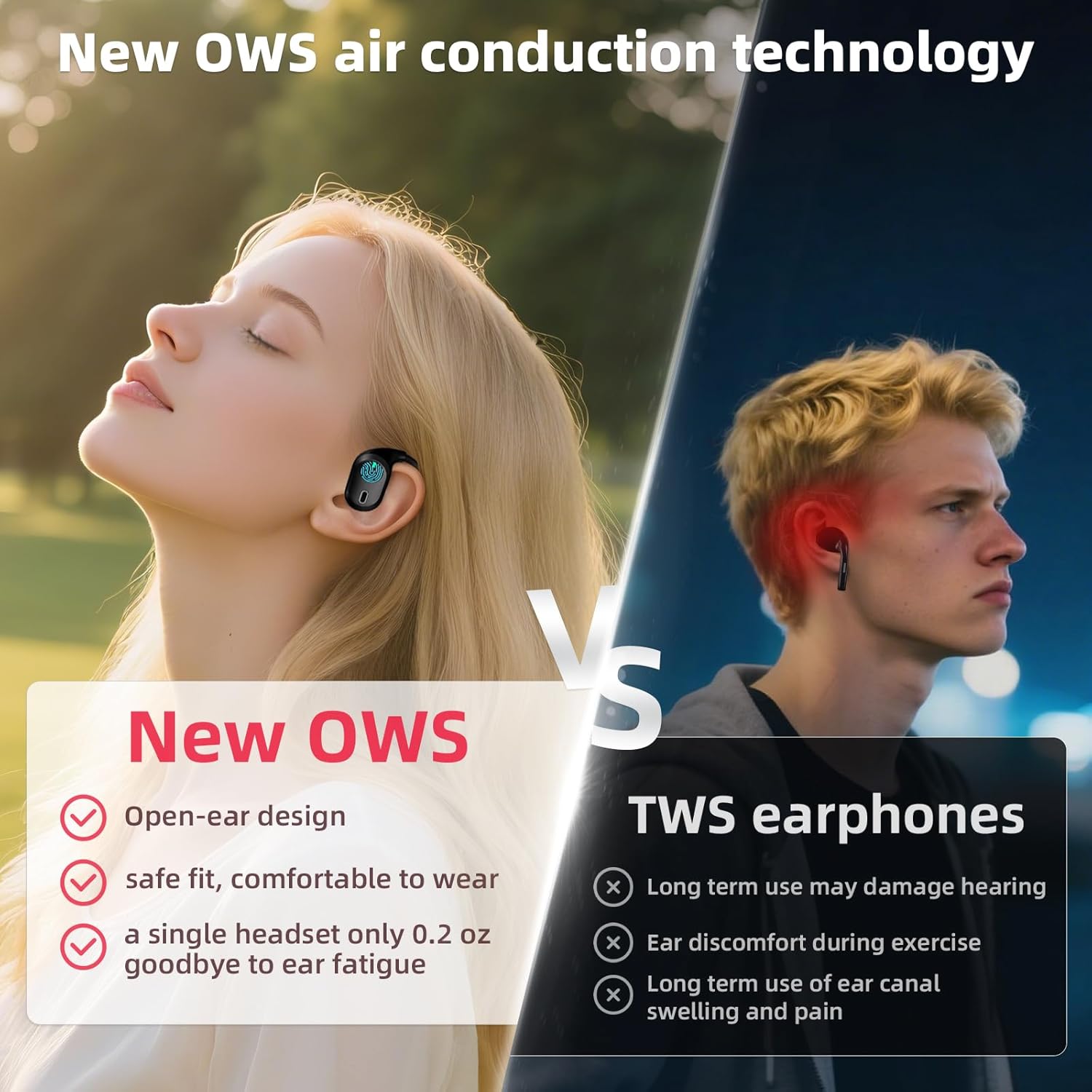 Open Ear Headphones, Bluetooth 5.4 Wireless Earbuds, 40H Playback, with LED Dgital Display, IP54 Waterproof Sports Headphones for Running, Cycling and Gym (Black) - Image 3