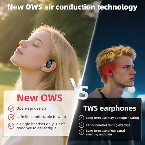 Miniatura 3 de Auriculares de oreja abierta, auriculares inalámbricos Bluetooth 5.4, reproducción de 40 horas, con pantalla LED Dgital, auriculares deportivos