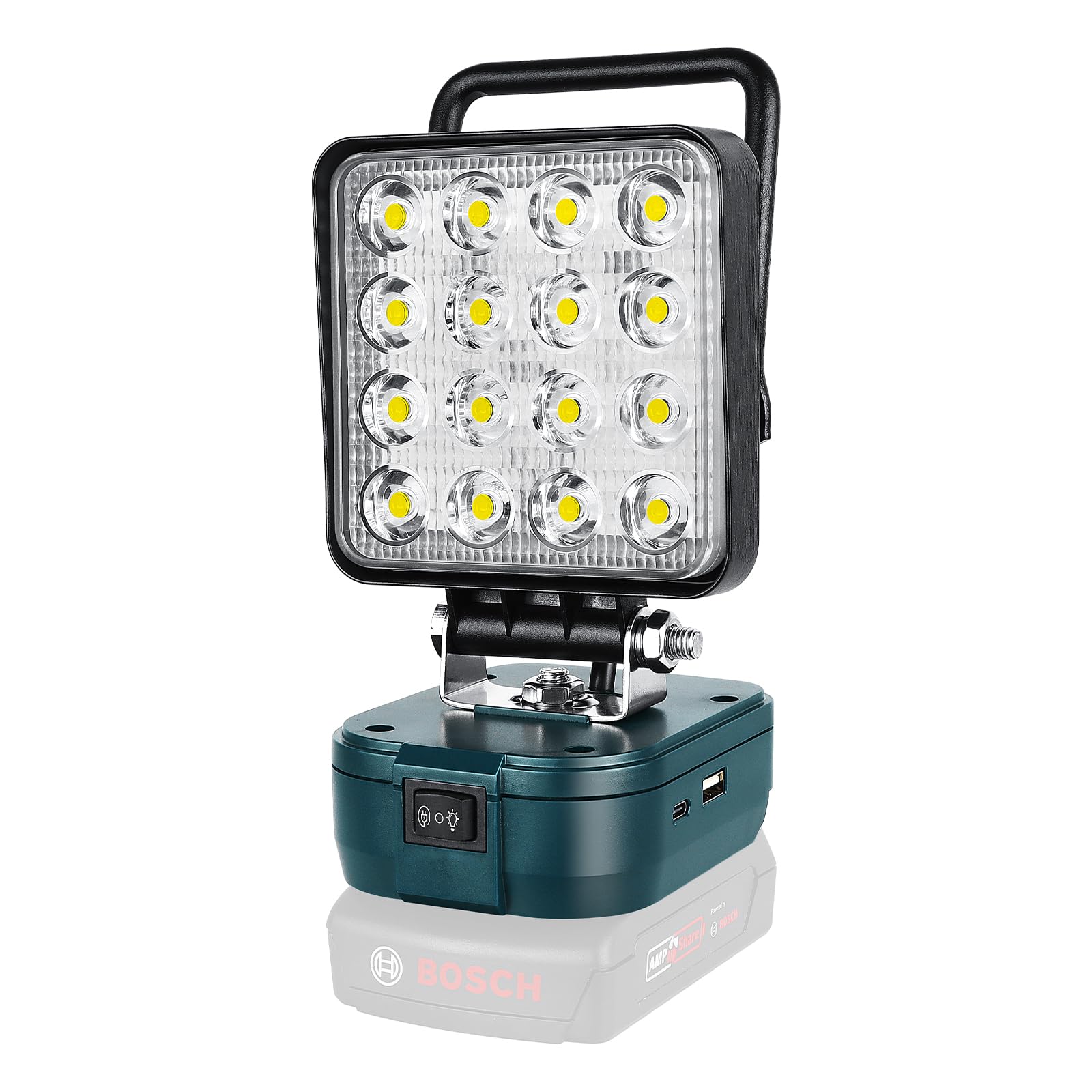 48W 4800LM Faro da lavoro a LED per Batteria Bosch 18V | Senza batteria, Faro Porta di ricarica USB e Type-C, Lampada portatile esterno per cantieri, riparazioni auto, officine
