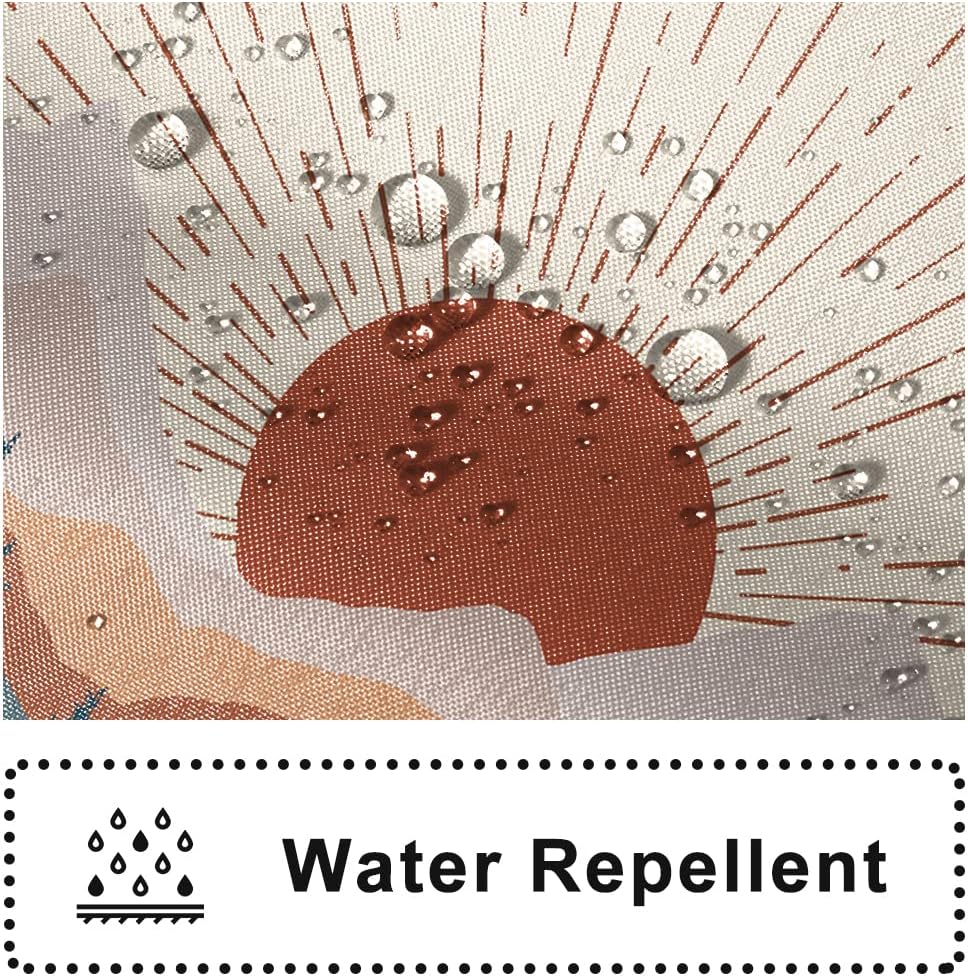 Mid Century Shower Curtain, Boho Sunrise Shower Curtain for Bathroom Waterproof Abstract Terracotta Mountain and Forest Bathroom Curtain Set with Hooks, 72x78 Inch