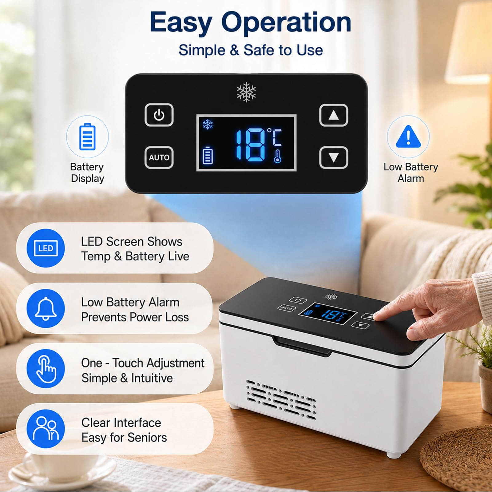 Refrigerador eléctrico portátil para insulina con dos baterías recargable, mini refrigerador, insulina y péptidos, pantalla LED, temperatura ajustable de 0 a 18 °C, uso en casa, viajes y en el coche