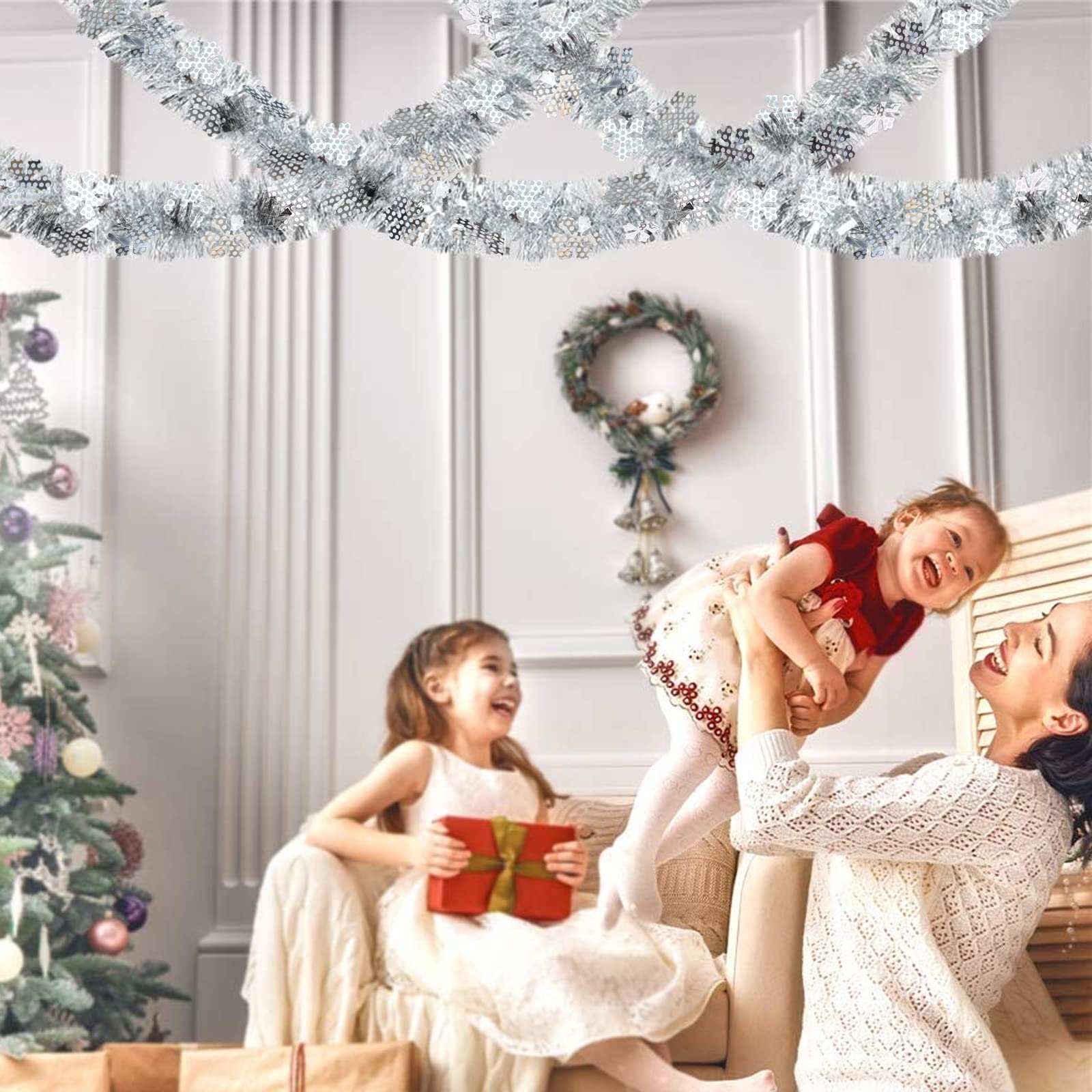 Pack 3 Espumillón Navidad 2 Metros – Colores Brillantes Para Decorar Árbol, Puertas Y Más