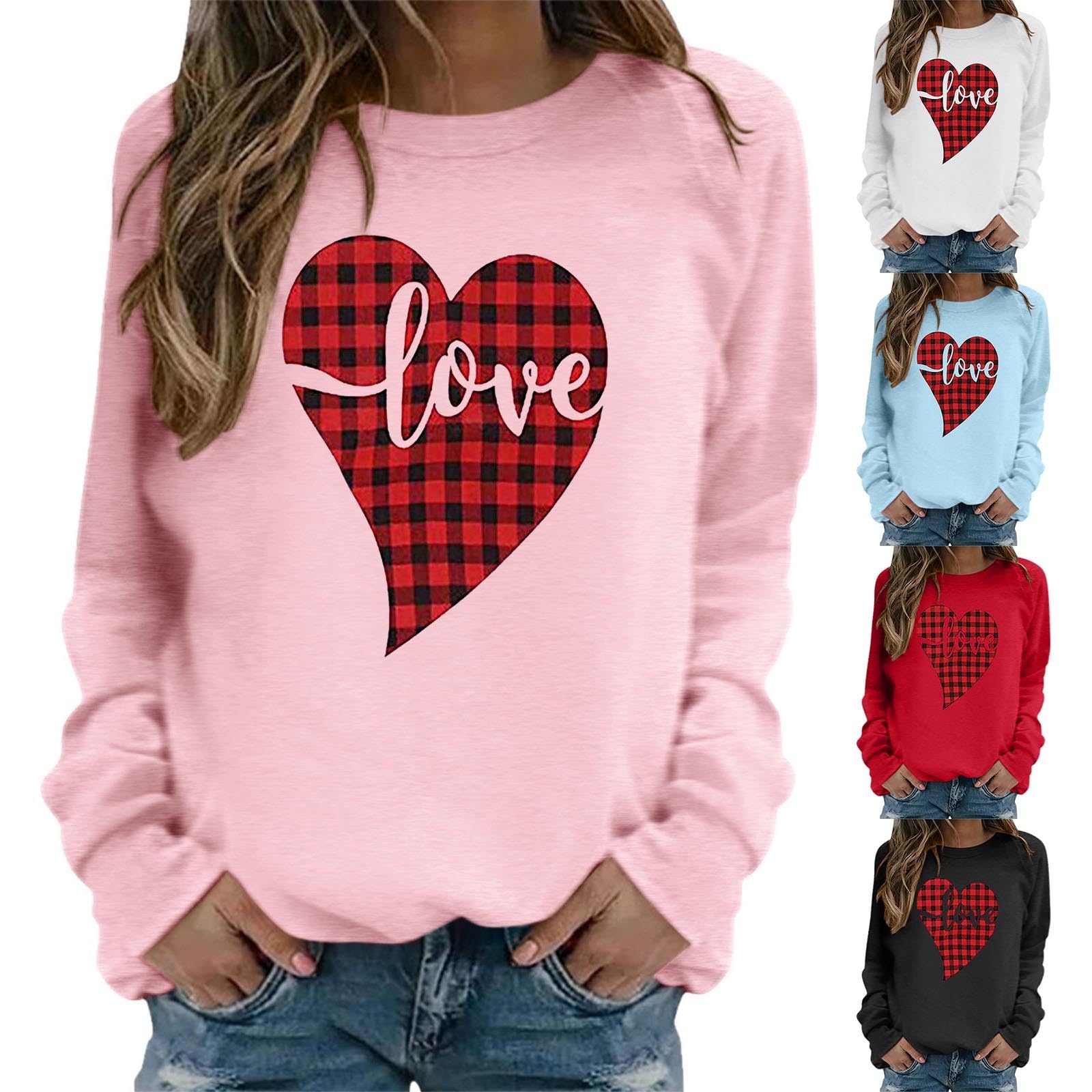 Women's Pullover with Heart Print Loose Romantic Pullover Top Love Long Sleeve Knitted Clothing Teenager Casual Costume Spring Jumper Jumper Women's Jumper Sweatshirt