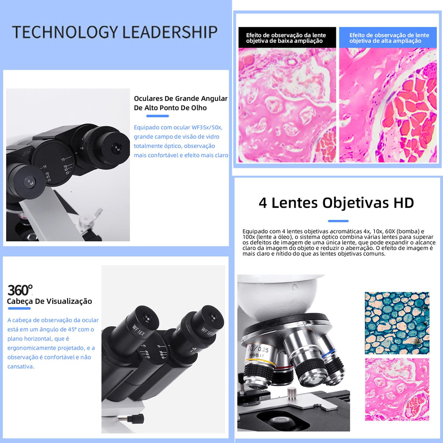 Microscopio binoculare Composto 30000x-70000x con Set di vetrini per microscopio e Adattatore per Telefono - Ideale per la Scuola, Il Laboratorio e l'istruzione Domestica,50000X