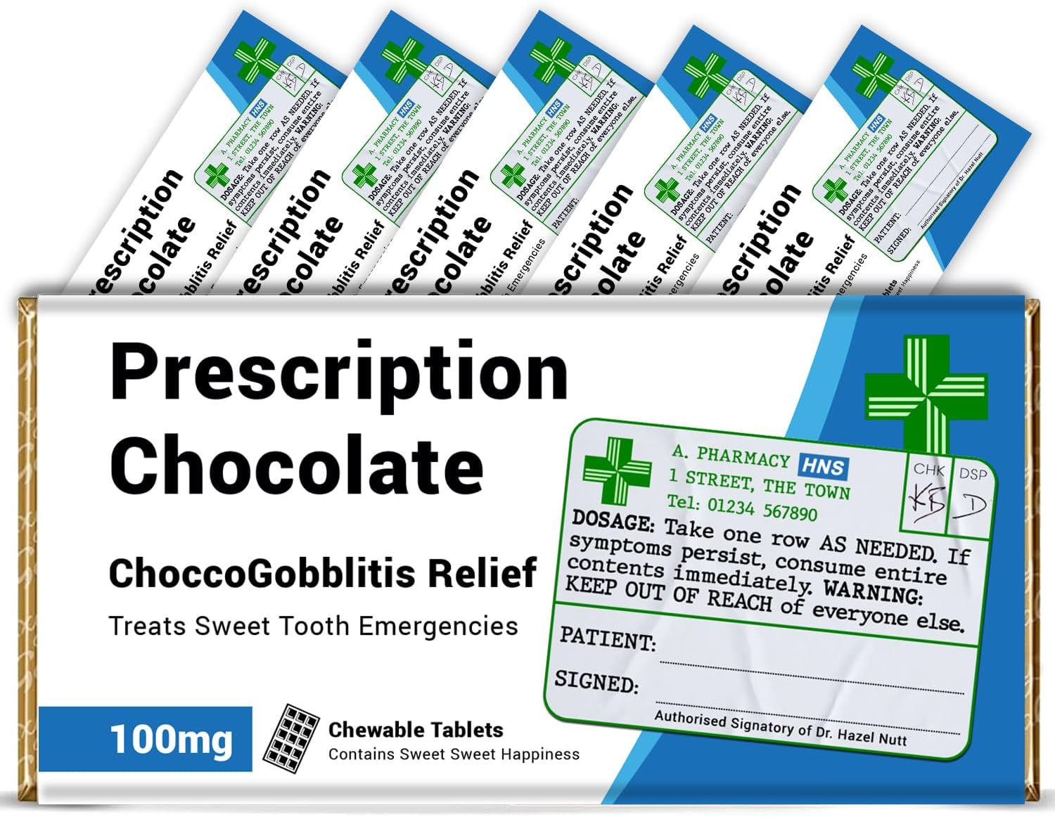 KadoBox - Funny Prescription Chocolate Bar Wrapper x 6 pcs (Chocolates NOT Included) - Get Well Soon Gifts, Valentines Present for Men and Women