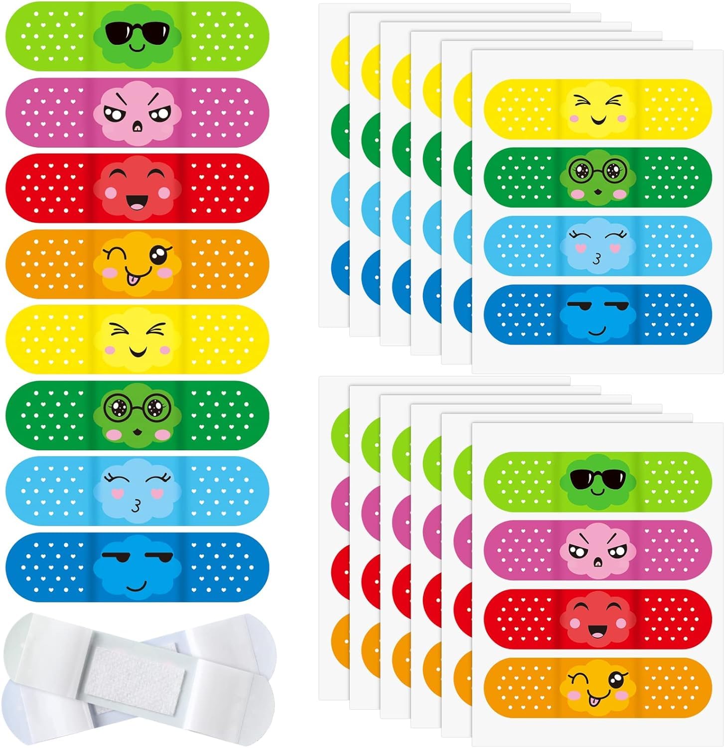 NALACAL Kids Cartoon Bandages, 200 Pcs Bulk 8 Styles Flexible Adhesive Colorful Expression Strips, Waterproof Cute Bandages Comfortable Protection Care, for Girls Boys Children Toddlers Scrapes Burns