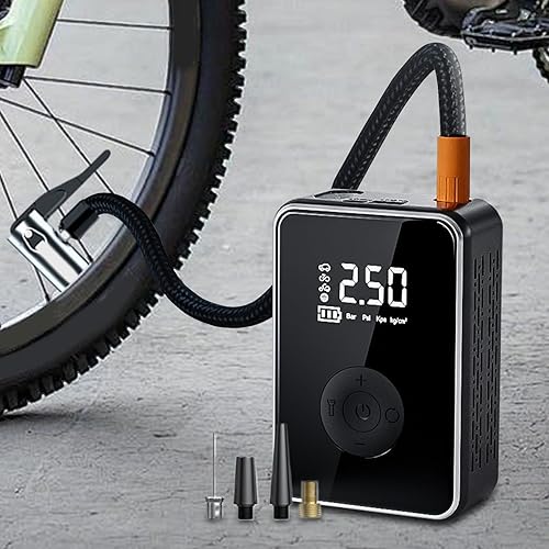 Miniatura 3 de Bomba de aire para automóvil, inflador inalámbrico de bicicleta con luz, bomba de aire eléctrica recargable con apagado automático, para