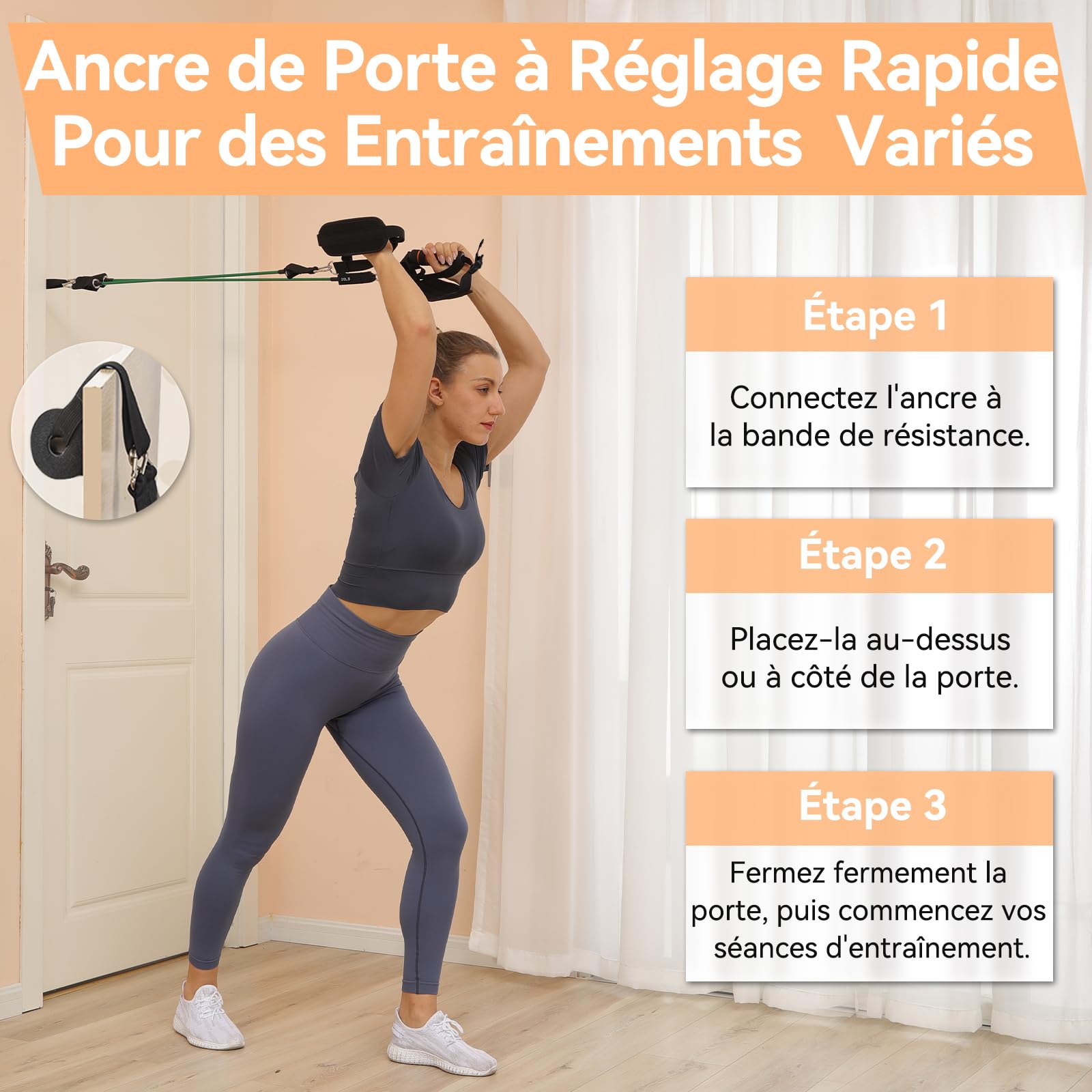 Hommie Elastique Musculation Barre de Pilates avec 6 Bandes Elastiques 20-220LBS Longueur Réglable & Ancrage de Porte pour Femme Homme 150-180CM Elastique Sport Fitness Yoga Étirement Squat