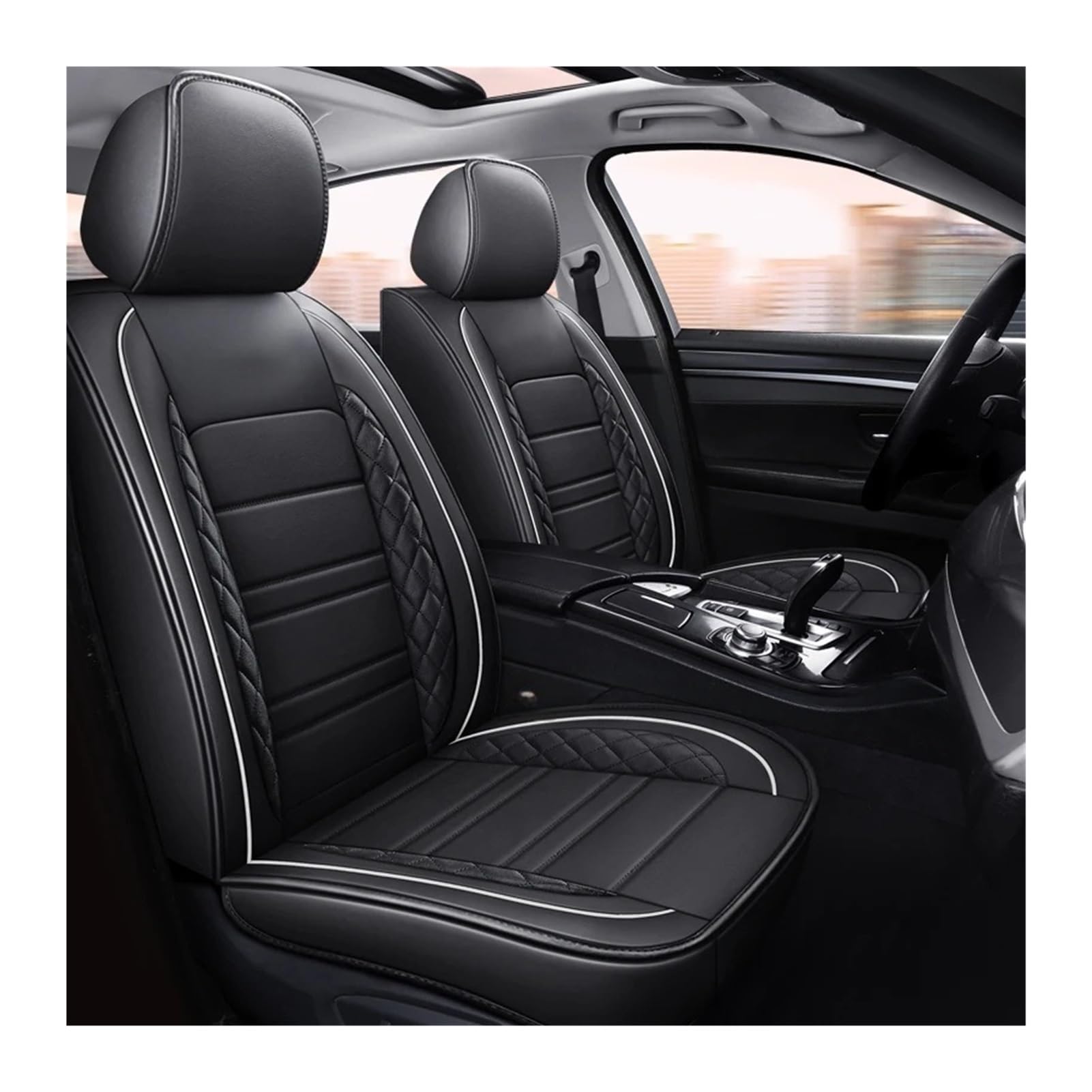 Jeiuvrao car seat cushion All-inclusive Four Seasons Anti-slip Dirt-resistant PU Leather Car Seat Cushion(White)