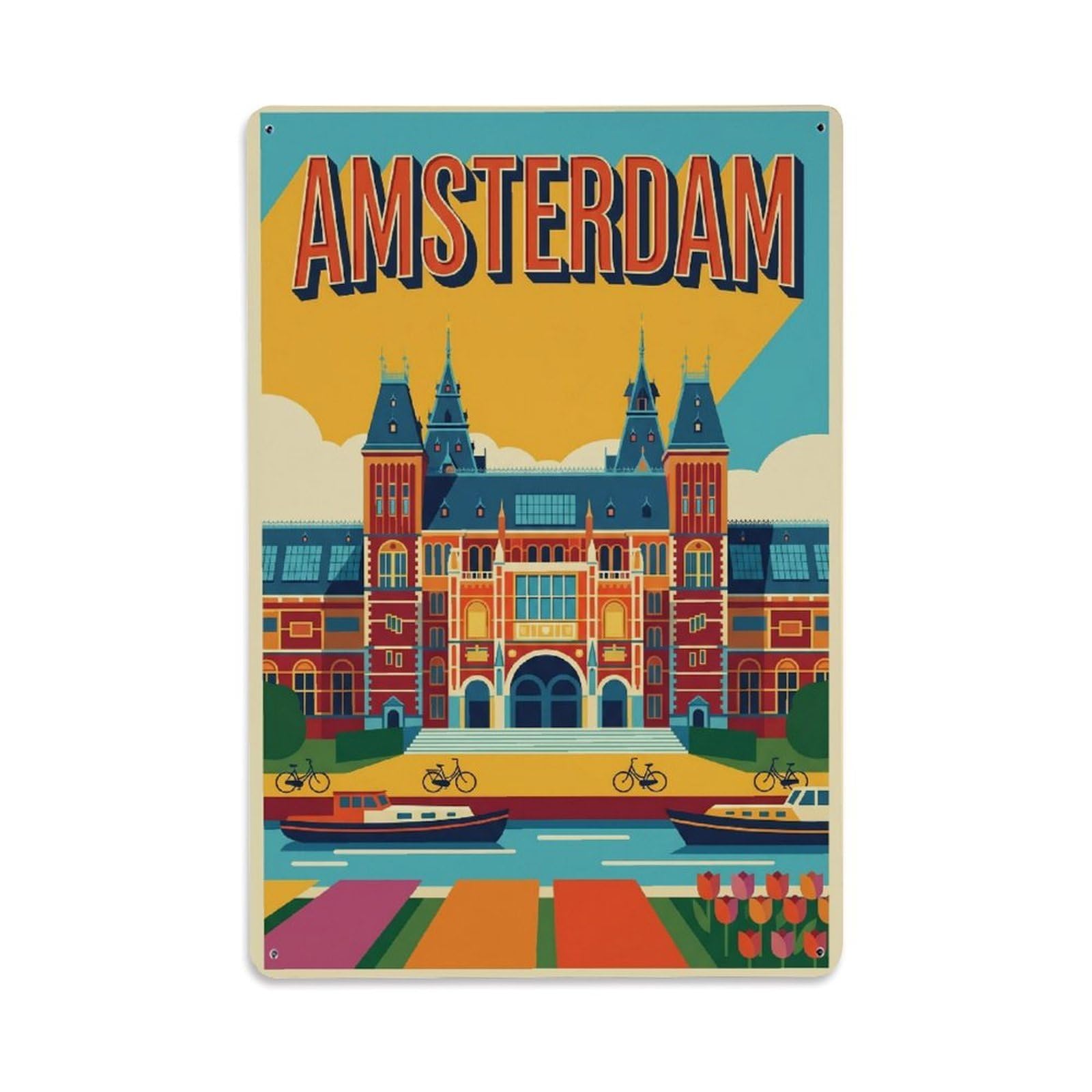 Culture Canal Classic Amsterdam Waterfront Tourism Metal Tin Sign Plaque Wall Decor for Cafe, Man Cave, Club Bar, Office, Home Garden Round Metal Poster 8x12Inch