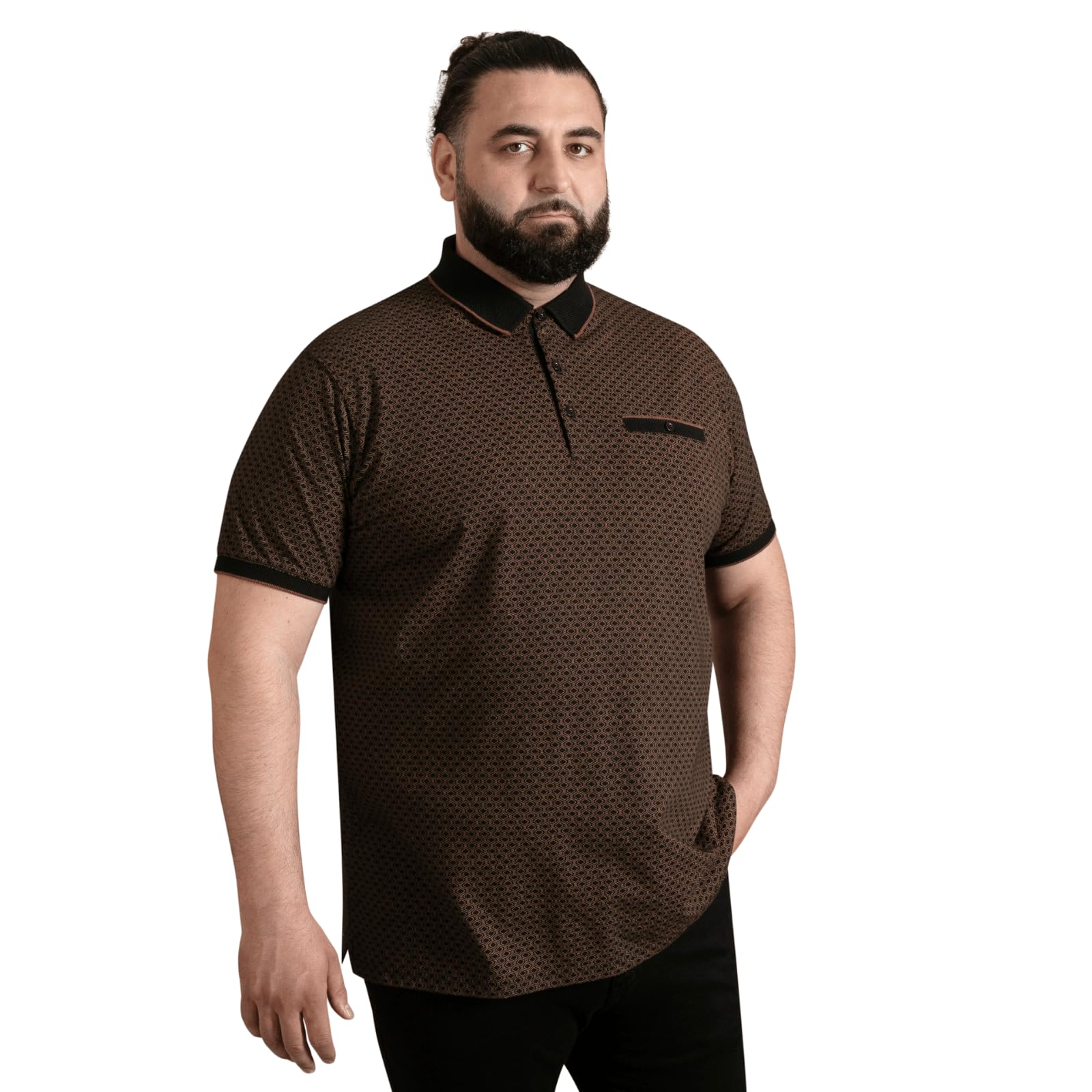 D555 Polo Shirt With Jacquard Collar Pocket And Cuffs With Gold Tipping, Black, Size 5Xl, Men