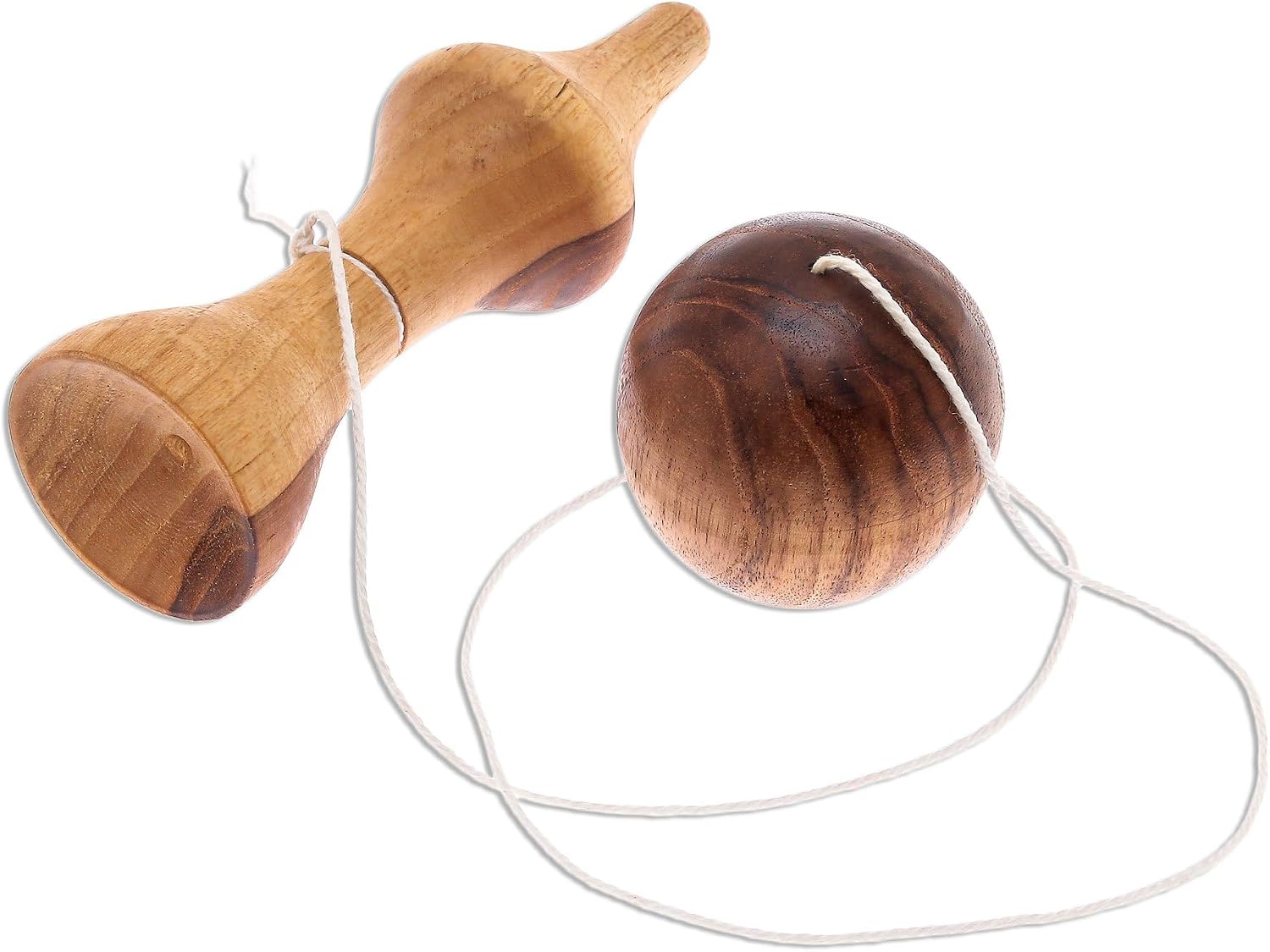 NOVICA Artisan Handmade Wood Toy Raintree Kendama Ball Game from Thailand Brown Chess Sets Games Other [Ball 2in Diam. Handles 4.9in H x 1.6in Diam. String Length 23.5in L] ' Kendama Joy'
