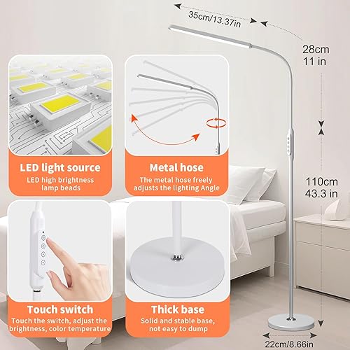 Miniatura 5 de Lámparas de pie LED brillantes con atenuación táctil y remota para extensión de pestañas, tatuaje, manicura, dibujo, maquillaje, sala de estar,