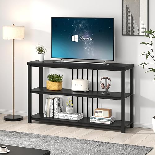 Miniatura 4 de FOLUBAN Mesa de entrada, moderna mesa consola de sofá con estante de almacenamiento de 3 niveles para sala de estar, pasillo, vestíbulo, roble negro