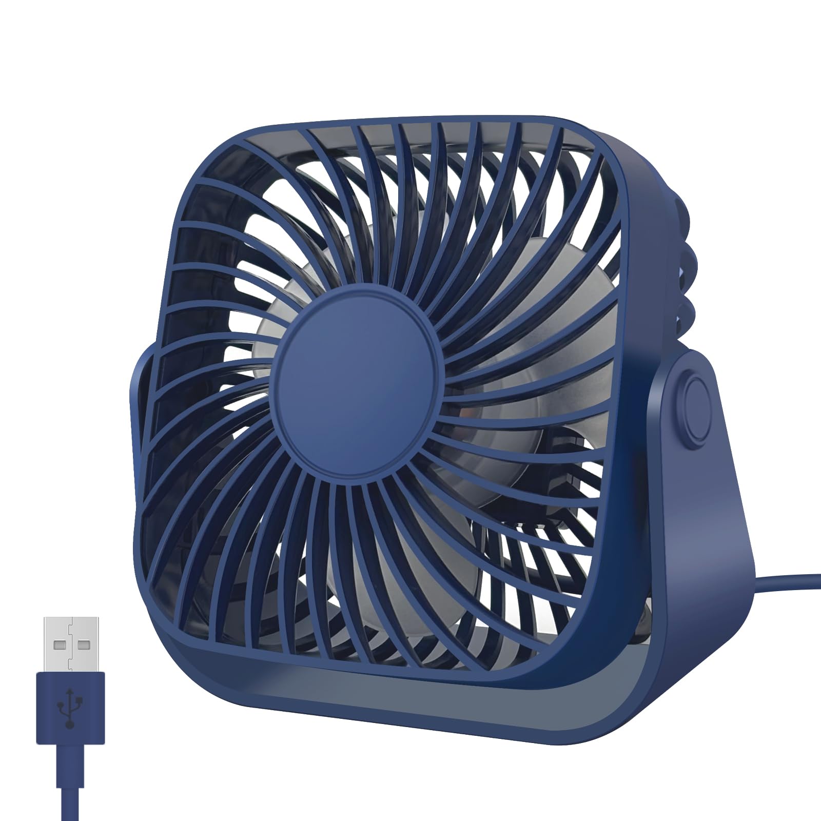 Jsdoin Ventilatore USB da scrivania, piccolo ventilatore da scrivania, mini ventilatore personale,3 velocità, rotazione a 360°, forte vento, piccolo ventilatore potente per ufficio, casa (blu)