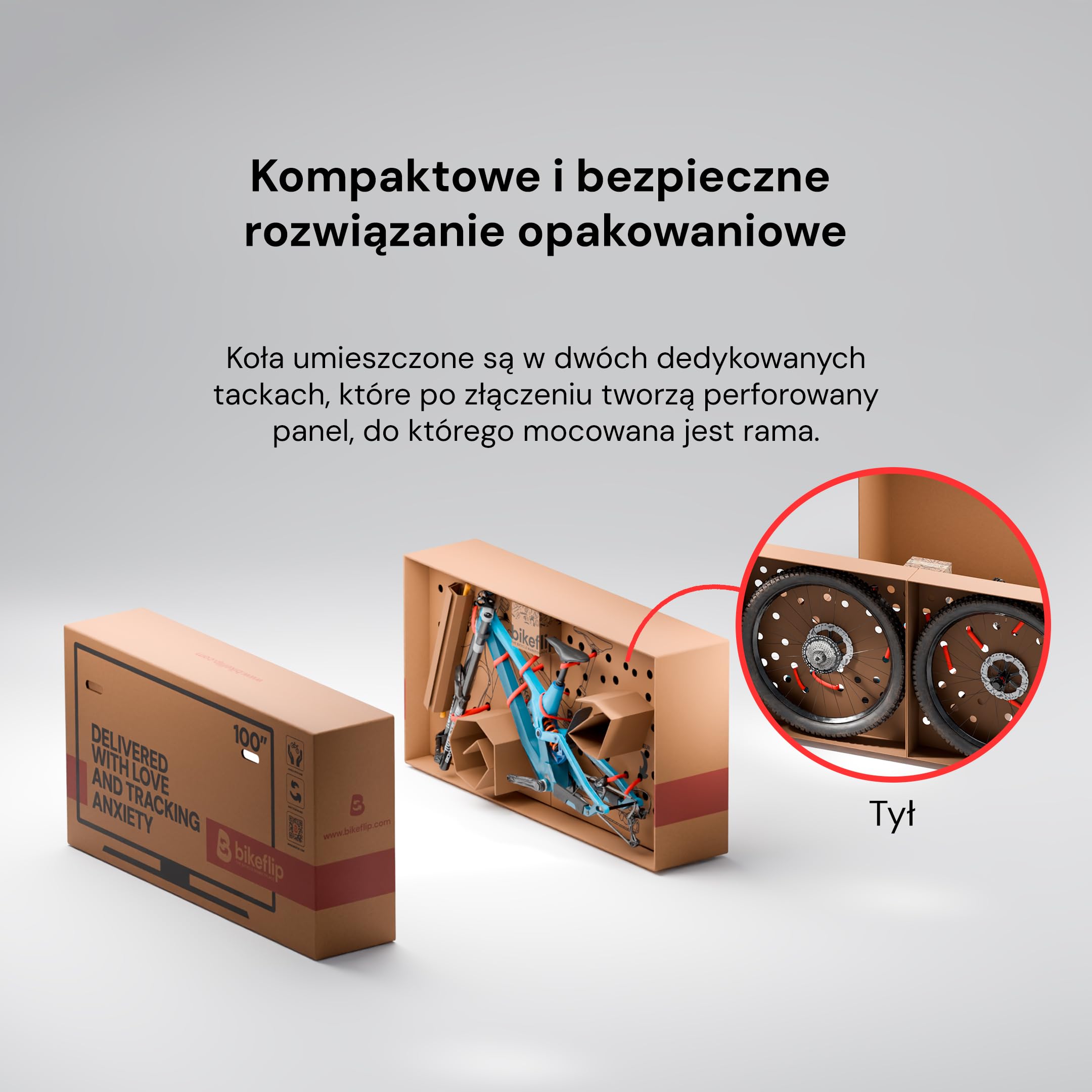 Bikeflip Box, Karton do Wysyłki Rowerów MTB, E-Bike i Gravel, Wytrzymała i Wielokrotnego Użytku Tektura Falista, Szybki Montaż do Podróży i Transportu Kurierem