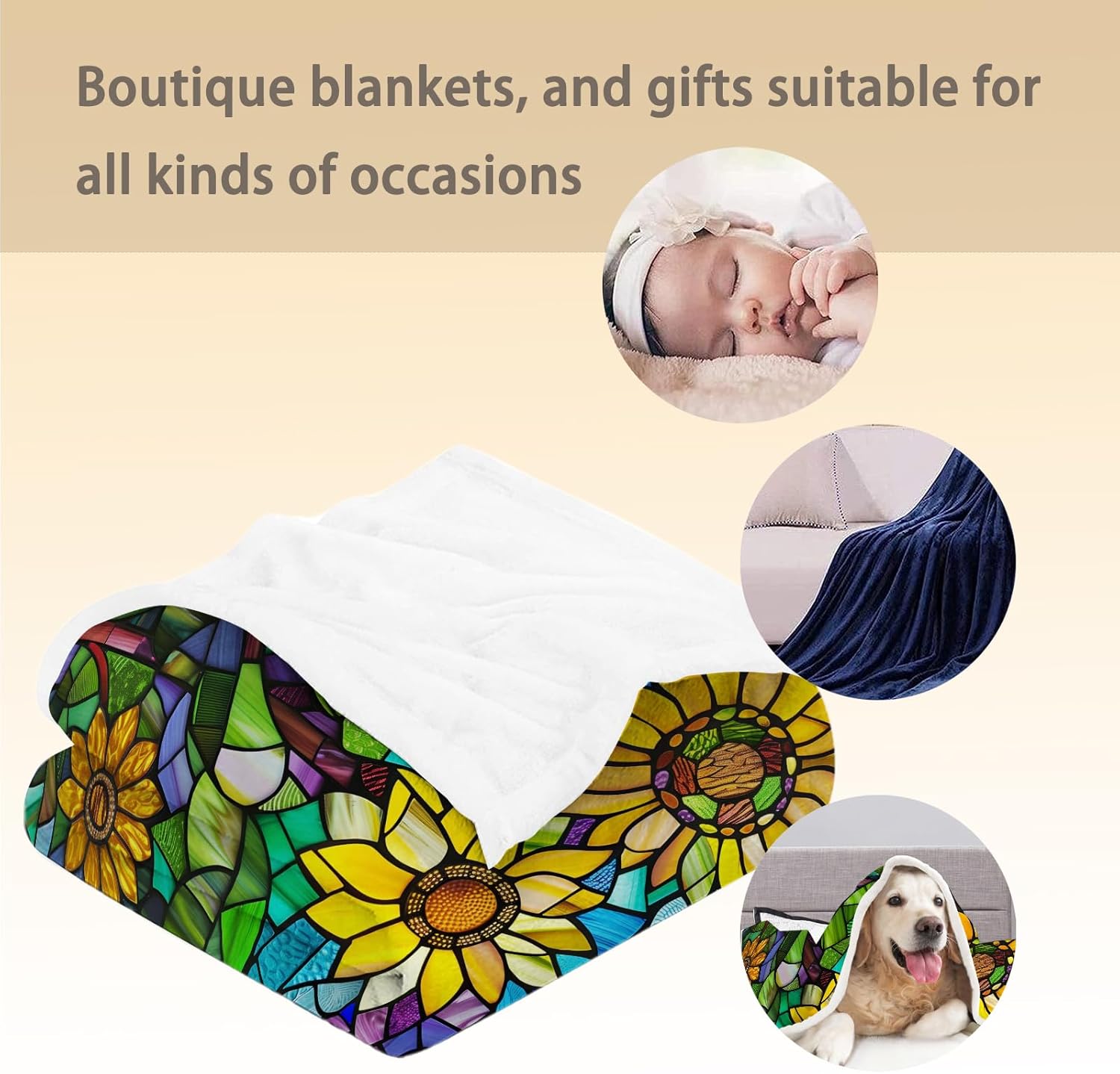 Colorful Sunflower Blanket, Soft Flannel Throw Blanket for Couch, Bed, Travel & Home Decor, Cozy Lightweight Warm Fluffy Fuzzy Blankets for Women Girls 60×50 in
