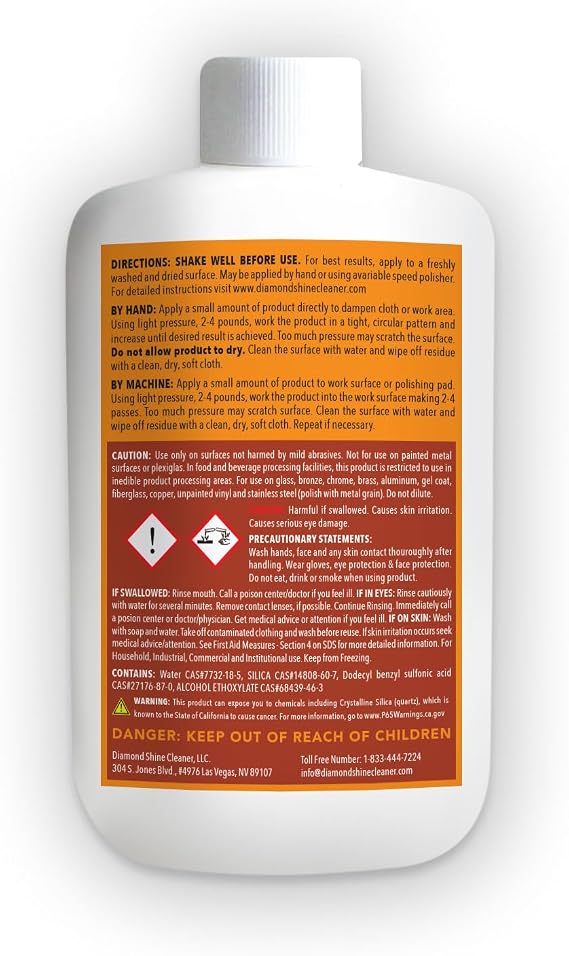 Diamond Shine Professional Hard Water Cleaner, 10oz Diamond-Infused Formula Removes Lime, Calcium, Rust, Water Spots & Soap Scum