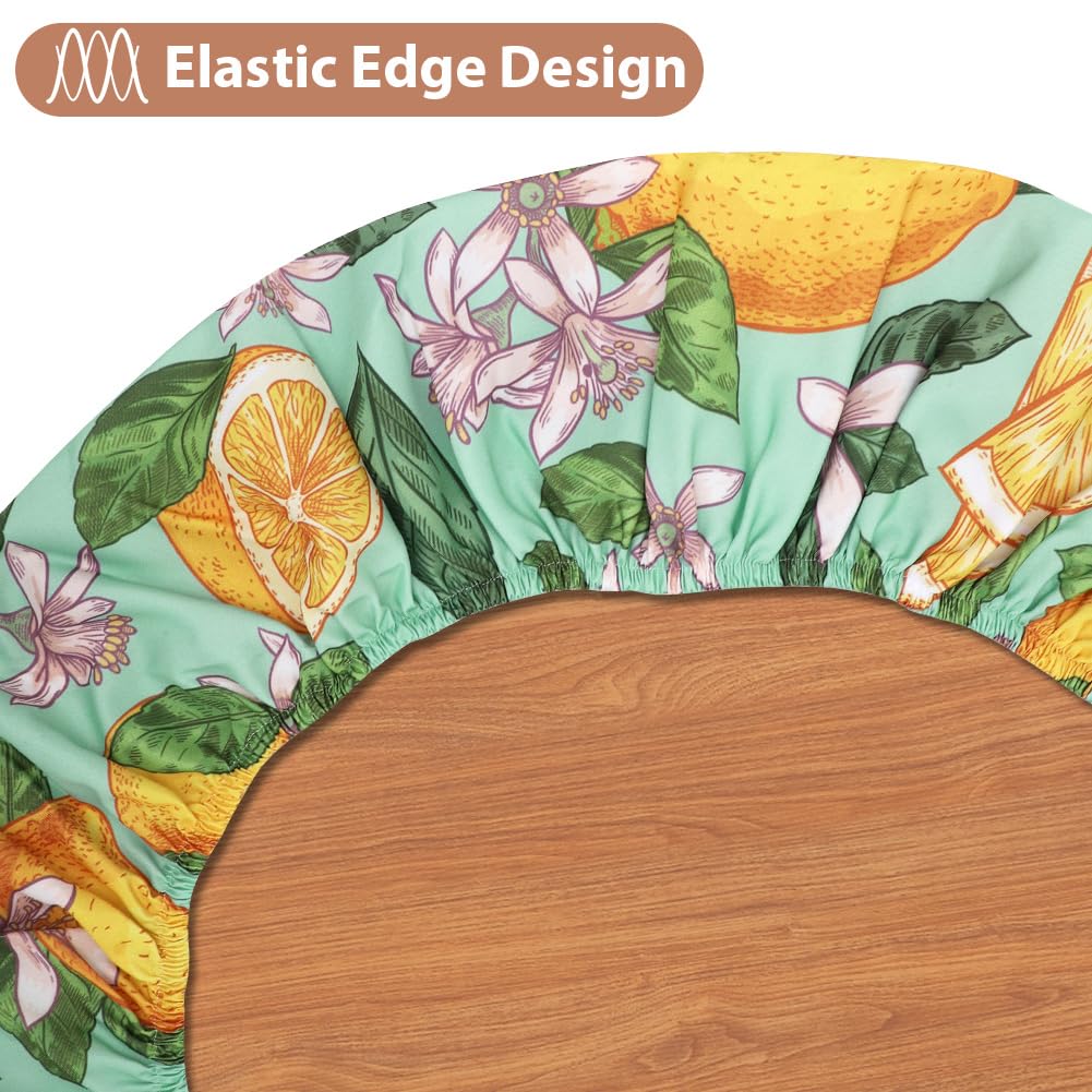 Yuragim Mantel redondo para exteriores con goma elástica, 90 cm, redondo, lavable, para exteriores, resistente a la intemperie, mantel elástico para jardín con estampado de limón, apto para mesas de