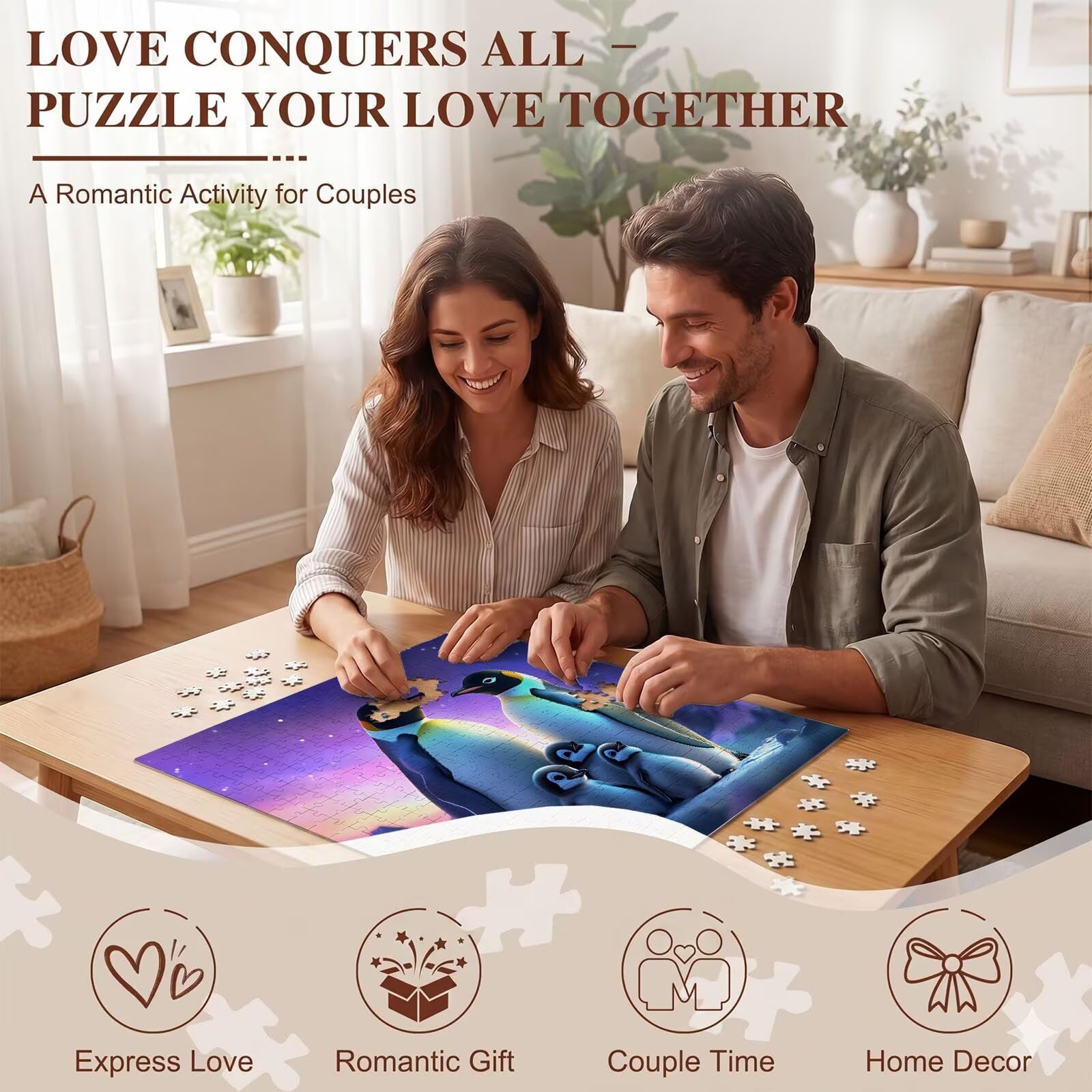 Pingwin Aurora Puzzle 1000 sztuk dla dorosłych, drewniane puzzle - klasyczna kolekcja z plakatem, w zestawie - Koncentracja i rozrywka antystresowa, rodzinna gra edukacyjna, 75 x 50 cm f0-829