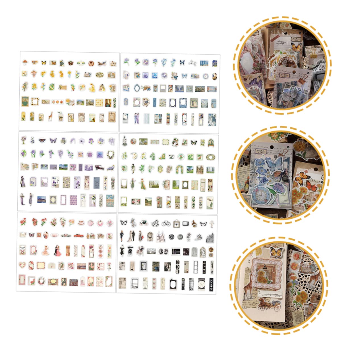 Sewroro 1200hojas Pegatinas Retro Autoadhesivas Para Scrapbooking y Journaling Decoraciones Delicadas Para Álbumes y Manualidades De Materiales Creativos