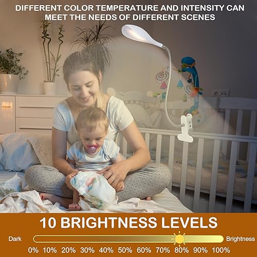 Miniatura 2 de Lámpara de escritorio con abrazadera, luz de lectura con clip, 3 modos de color, 10 atenuadores de brillo, luz de lectura flexible de cuello de