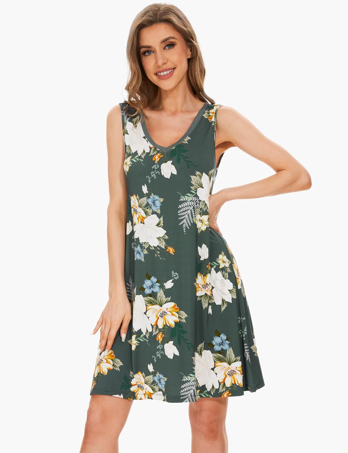 GYS Womens Bamboo-Derived Viscose Nightgowns Soft Sleeveless V Neck Nightdress Lightweight Sleep Shirt S-4XP