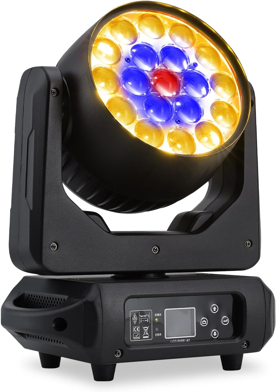 Moving Head Light19X15W 4-in-1 Stage Lights, DMX 512 RGBW Beam/Wash/Zoom Effect Spot Lights 4-60° Beam Anglewith Sound Activated for KTV, Parties, Weddings, Nightclubs, Discos, Bars, Live Shows