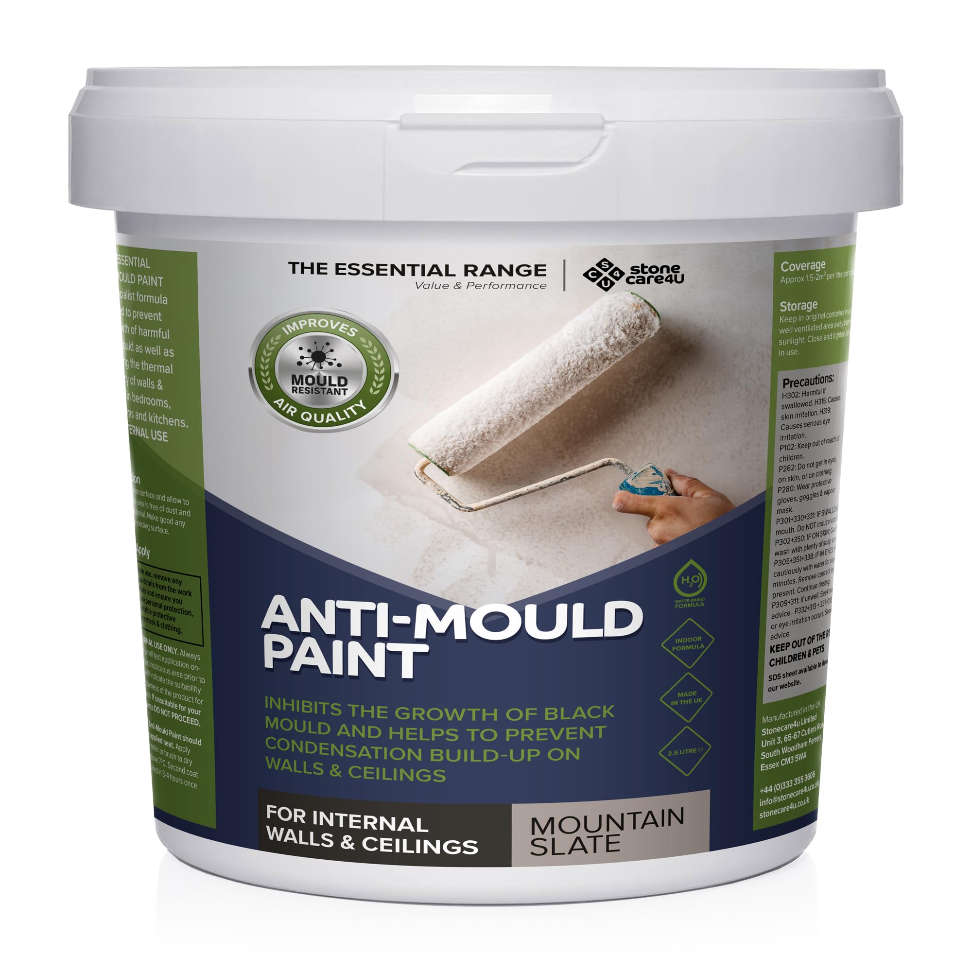 Stonecare4u Mountain Slate Anti Mould Paint - 2.5 Litre - For Walls & Ceilings In Bathrooms, Kitchens & Bedrooms. Ultimate Protection Against Dangerous Mould - 5Yr Mould Resistance