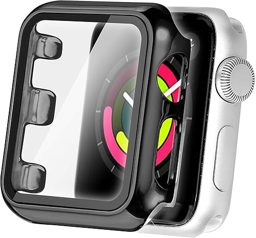 Secbolt Funda compatible con Apple Watch de 1.496 pulgadas con protector de pantalla de vidrio templado integrado - Funda protectora completa para