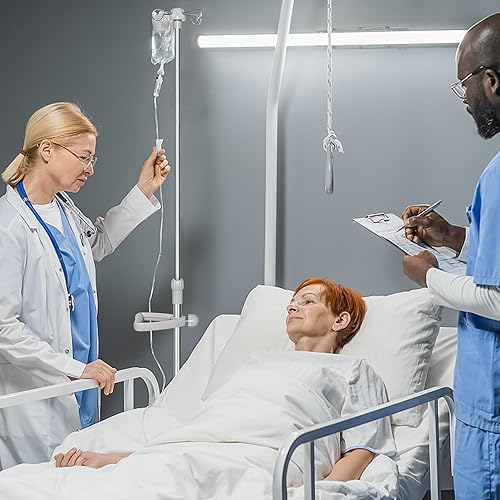 Miniatura 18 de Paquete de 2 postes IV con ruedas, soporte médico portátil IV con 2 ganchos y 4 ruedas, soporte para bolsa IV con soporte extraíble para bolsa IV