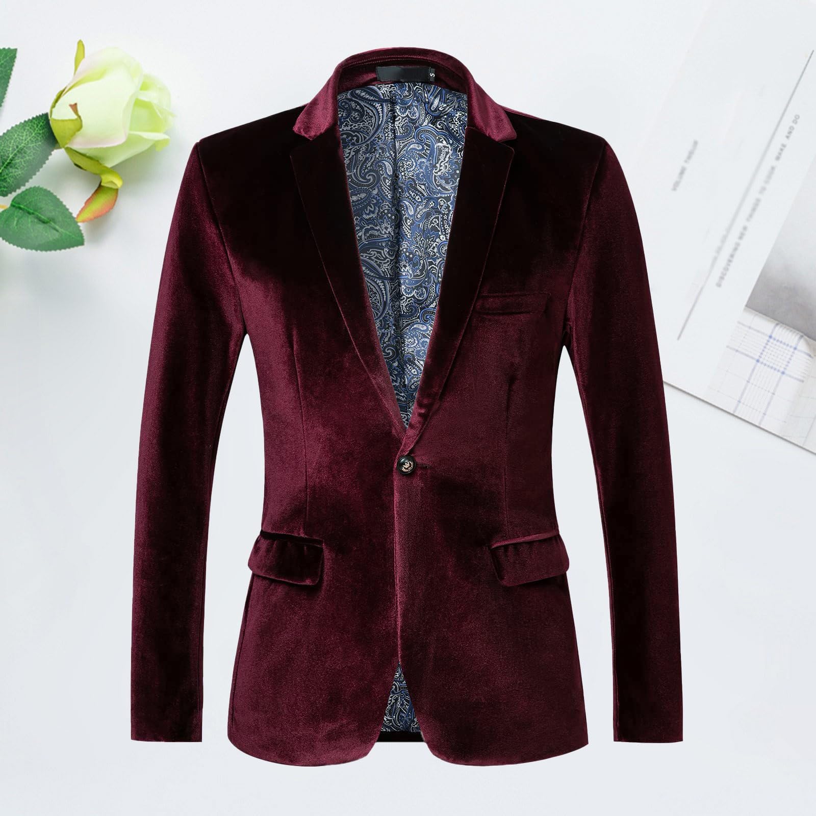 Blazer de terciopelo para hombre, chaqueta de un botón para mujer, chaqueta