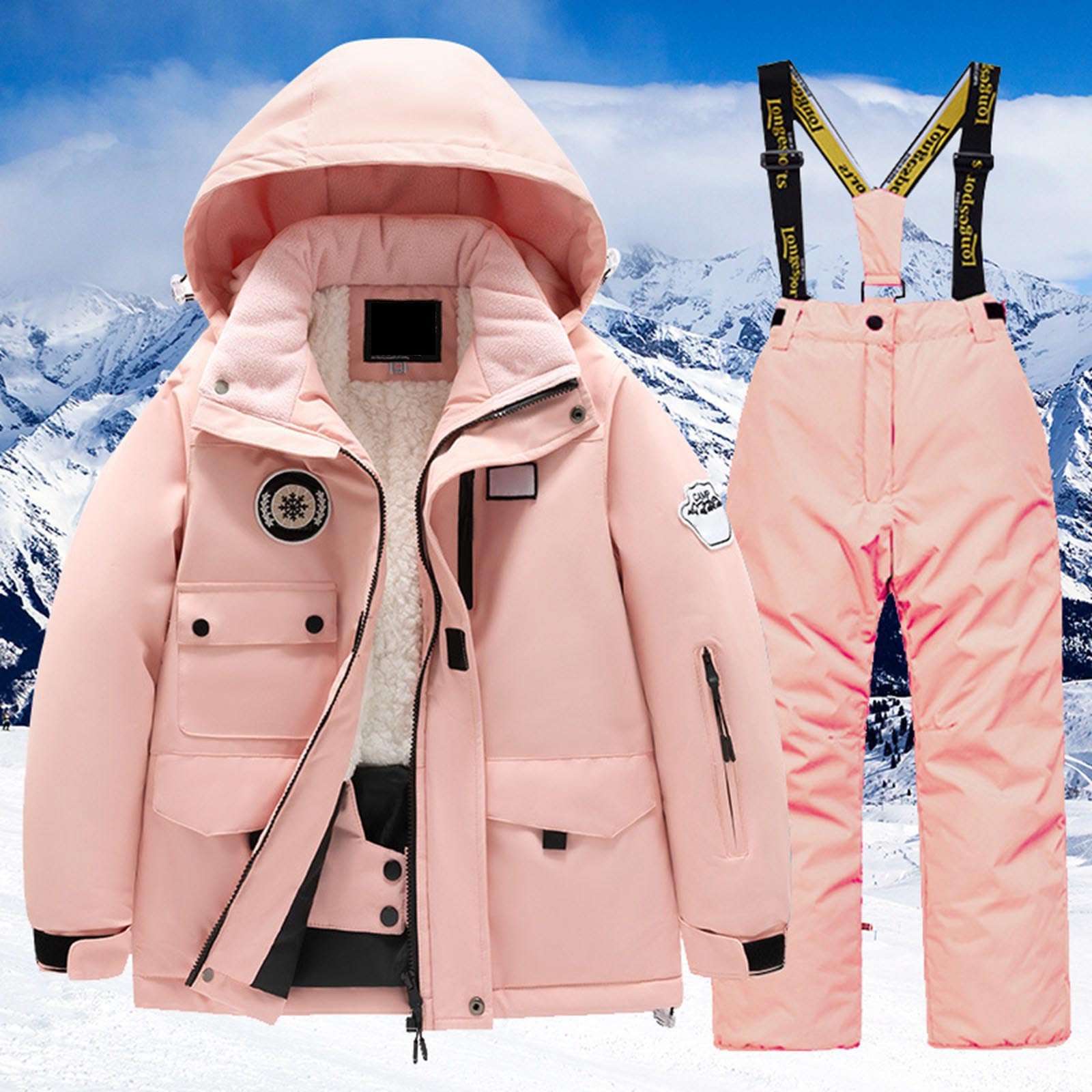 Vestitino Bambina Tuta da Sci per Bambini in Pile Giacca Multitasche e Pantaloni Invernali Windbroof Snowboard Tute da Neve Calde Invernali Unisex
