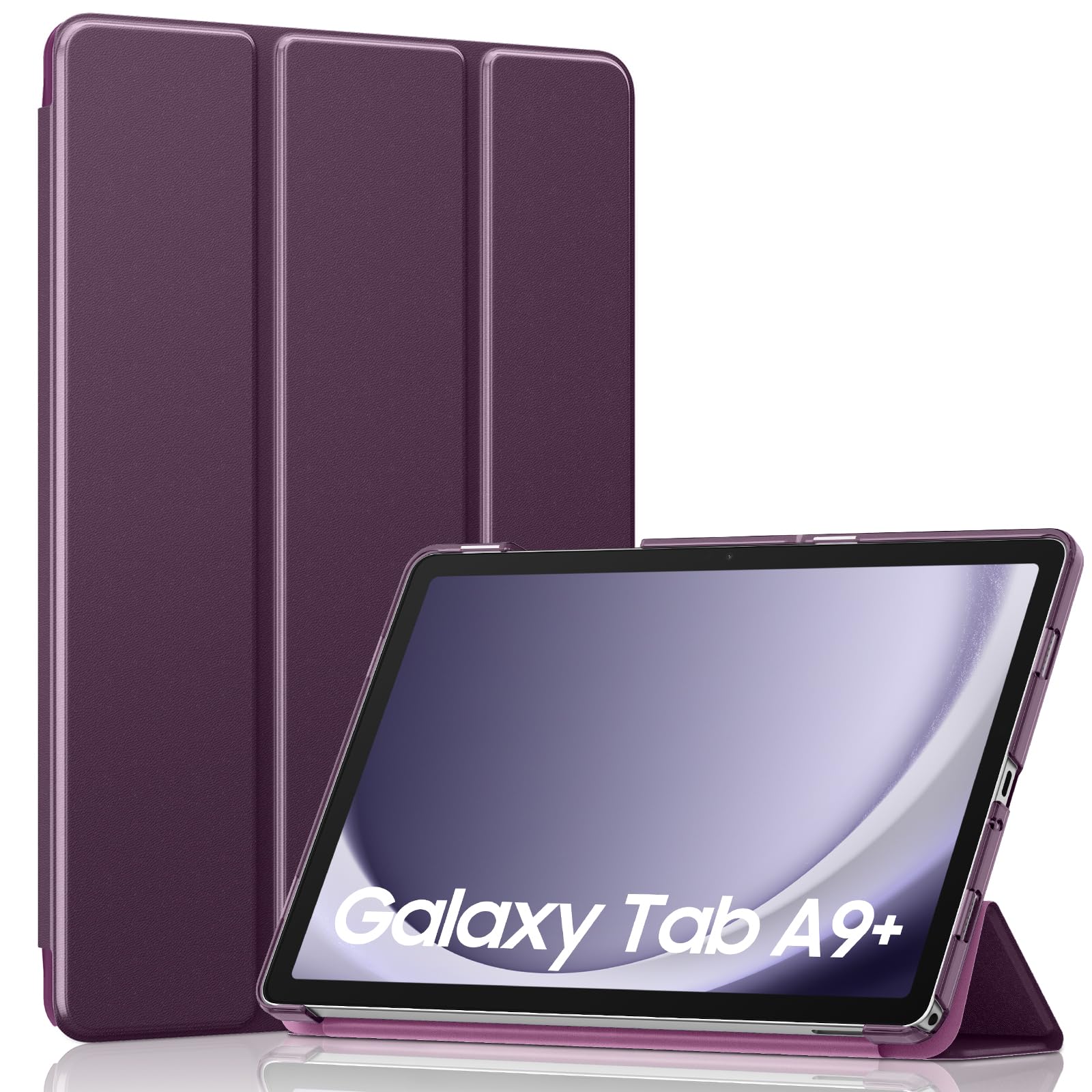 MoKo Trifold Case for Galaxy Tab A9 Plus/A9+ 11 Inch 2023, Dark Purple | Slim Stand Hard PC Translucent Back Shell Smart Cover, Auto Sleep/Wake, Light, Anti-scratch, 2 Adjustable Angle
