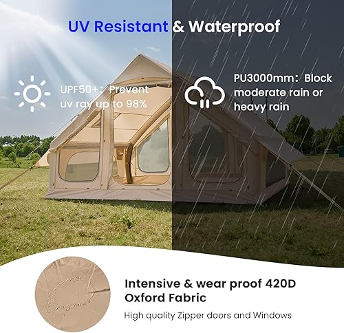 Miniatura 4 de Tiendas inflables para camping, tienda de campaña súper fácil de inflar con bomba de mano, tela Oxford impermeable y gato de estufa, tienda de