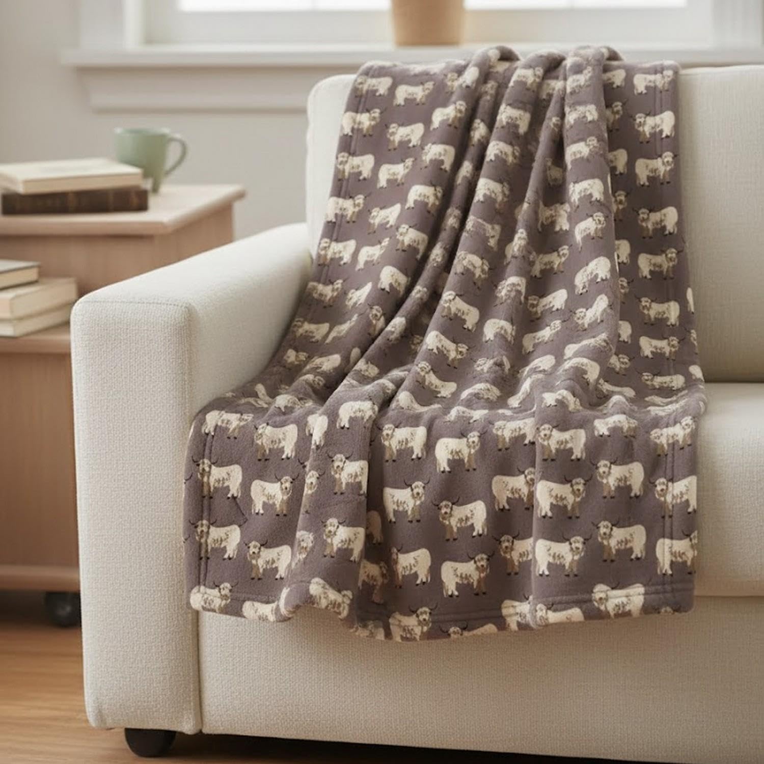 COUNTRY CLUB Highland Cow Blanket/Throw For Sofa Chair Bed Mocha Brown 120x150cm
