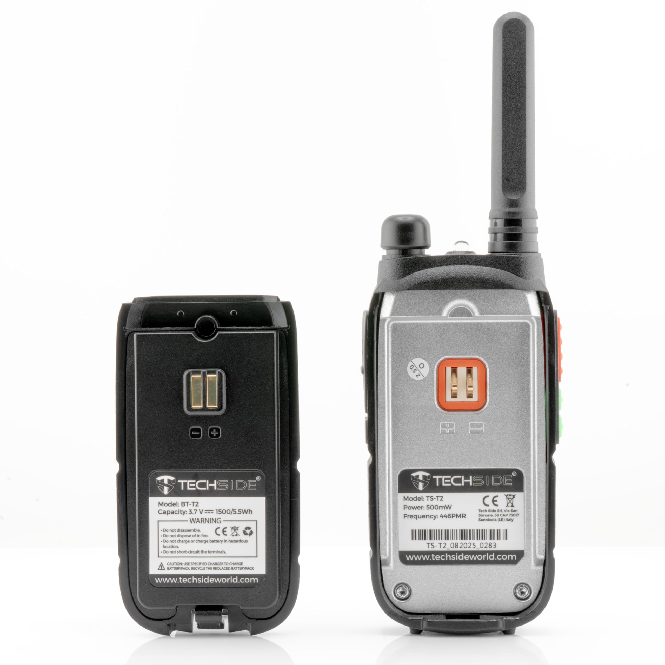 Techside TS-T2 Talkie-Walkie PMR446 16 Canaux VOX 5 Niveaux Lot de 2 Pièces