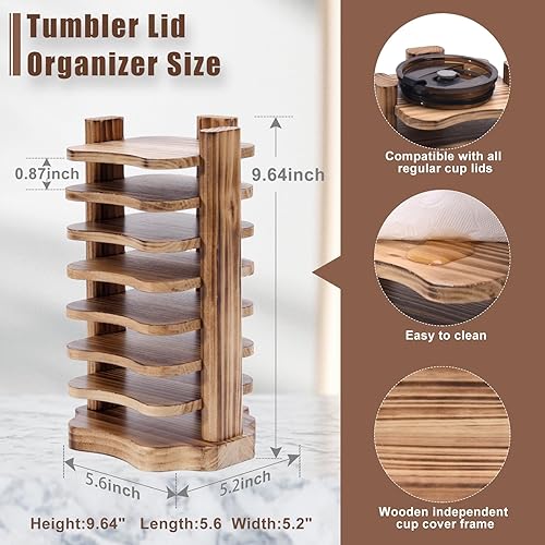 Miniatura 2 de Organizador de tapa de vaso para armarios de cocina, estante de almacenamiento de tapa de vaso de madera con soporte de 8 niveles, organizador