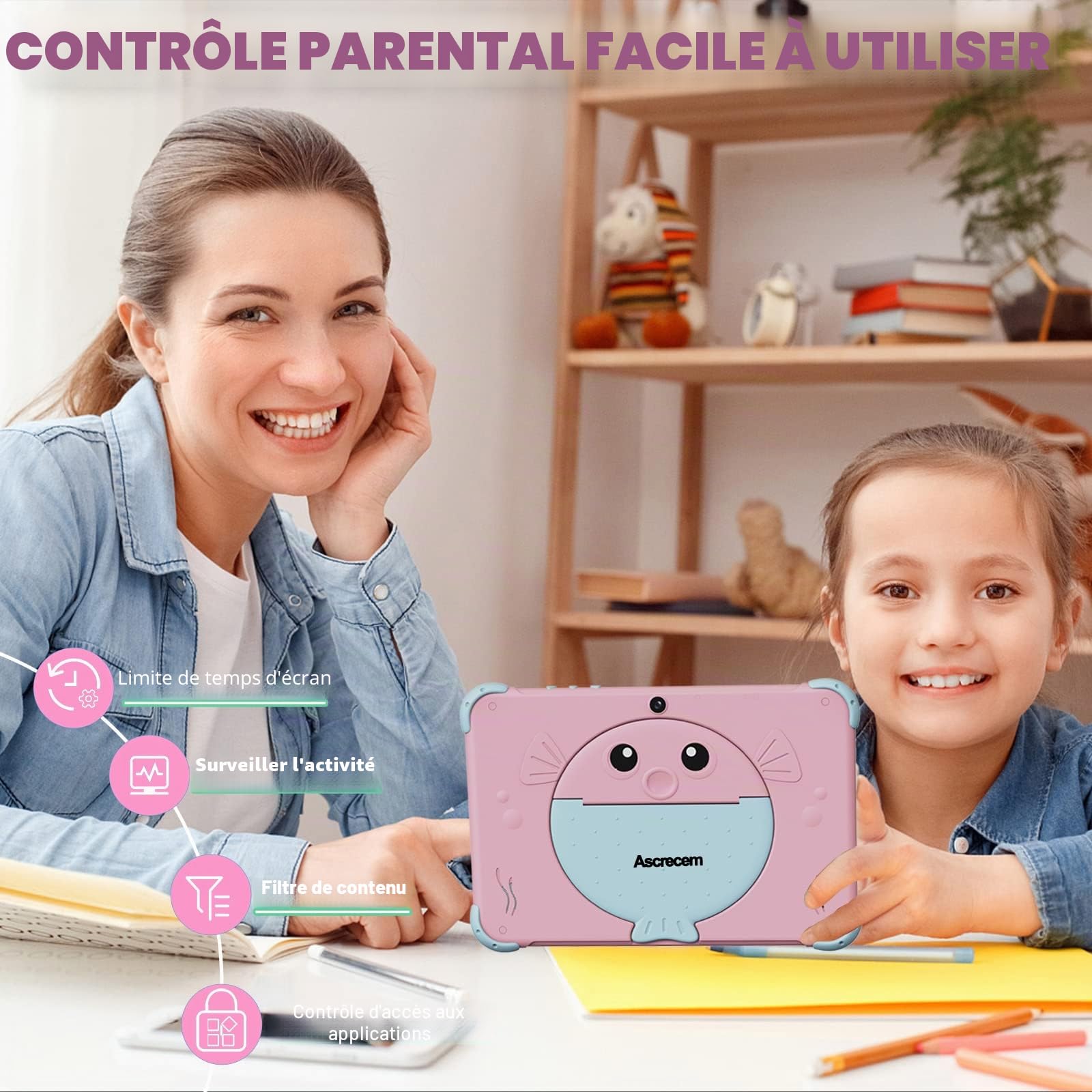 ascrecem Tablette Enfants KIDS707A-708 (Or Rose)