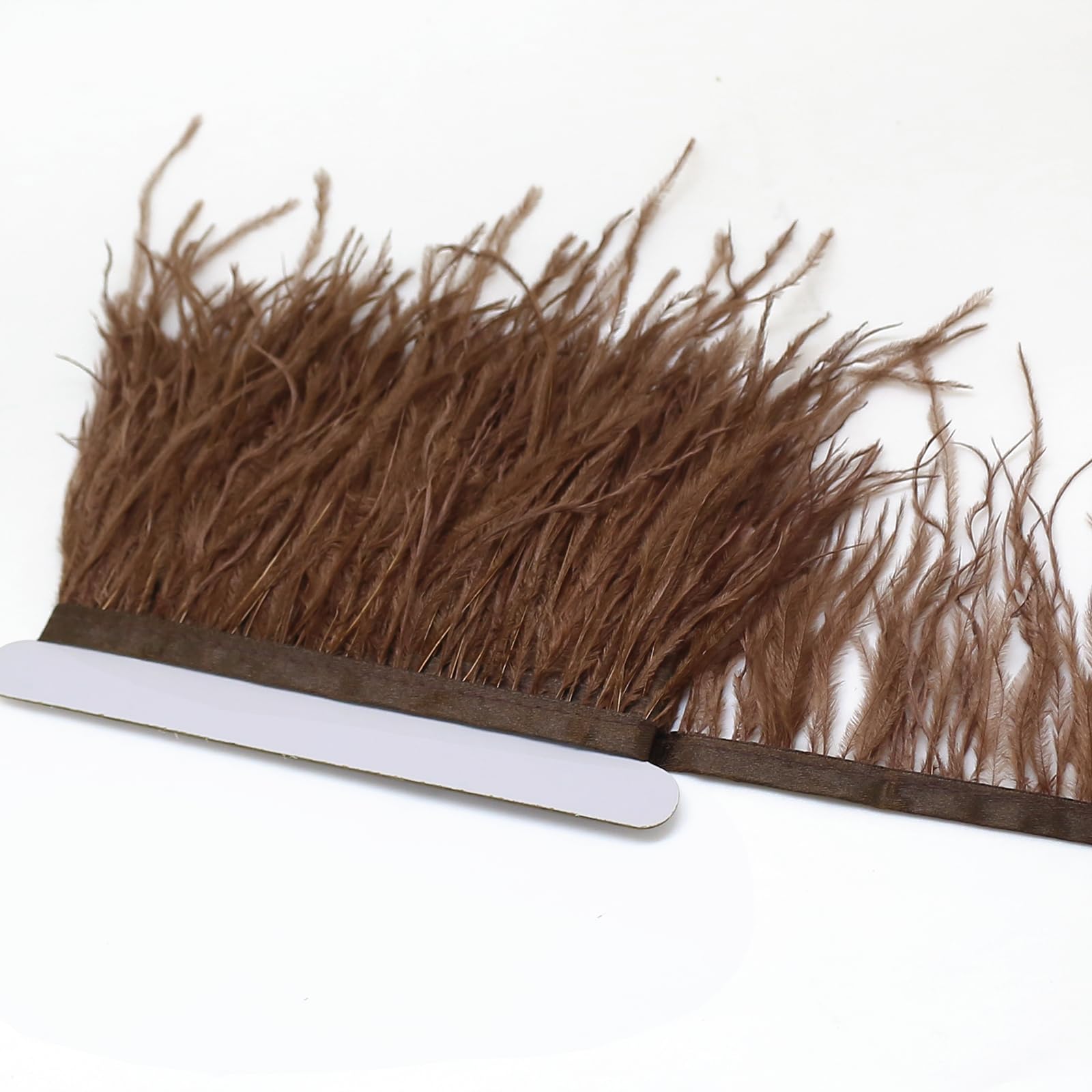 FQTANJU 2 Yards Ostrich Feather Trim Fringe, 4-6inch Width Feather Trimming Fringe Satin Ribbon for Dress Millinery Sewing Crafts Costumes Decoration (Dark Brown)