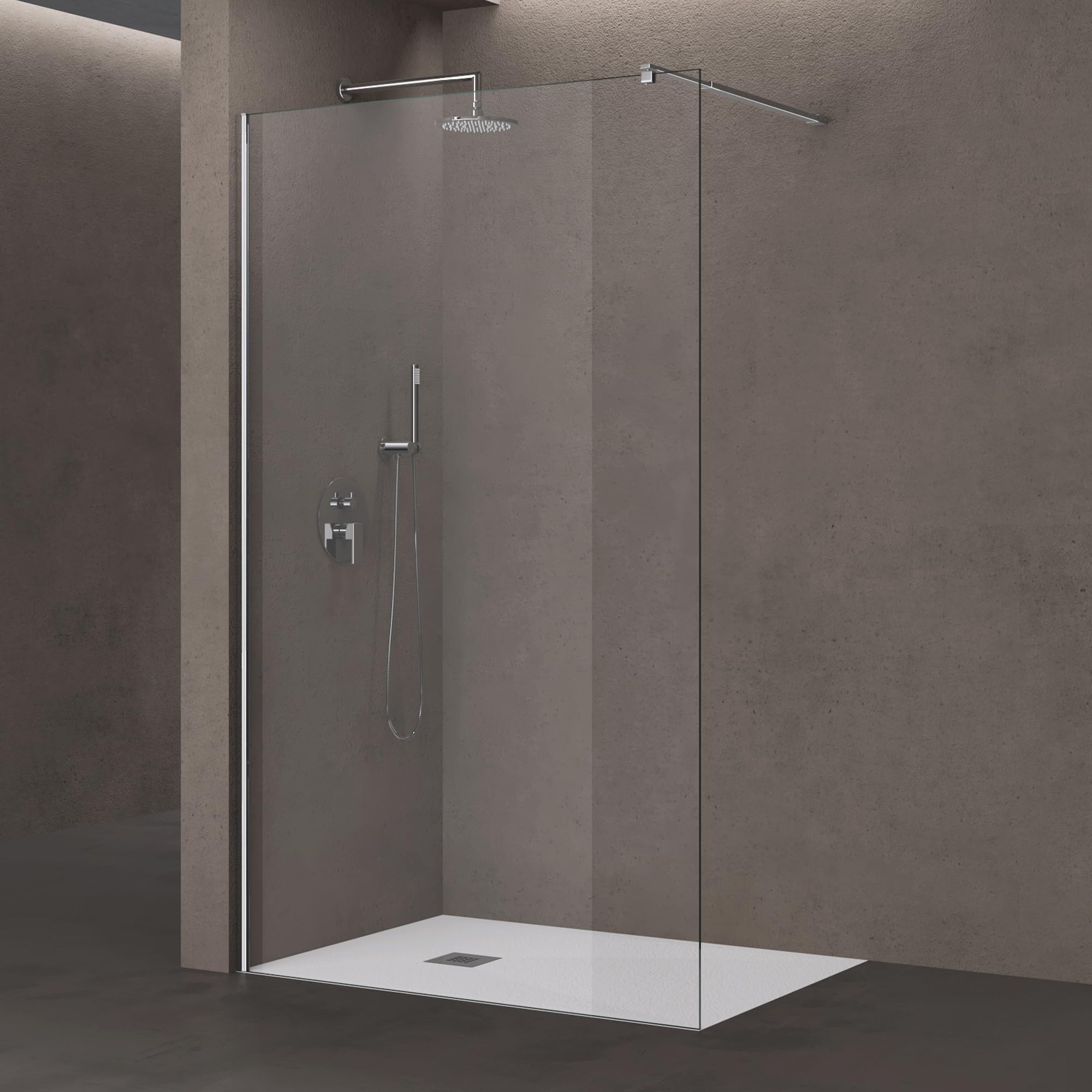 doporro Parete Doccia Walk-In 120x200 cm Senza Porta con Barra Telescopica | Vetro Temperato Trasparente 8 mm, Profilo Cromato 0-15 mm, Supporto Inox 70-120 cm, Montaggio Reversibile Destra/Sinistra
