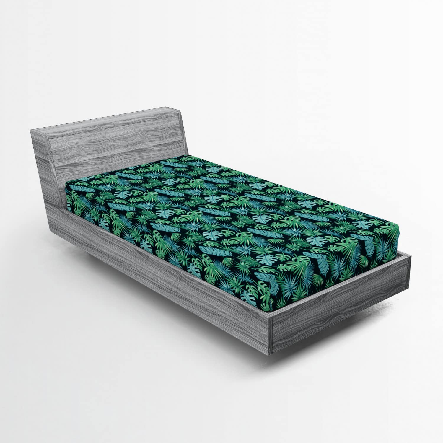 Ambesonne Tropical 2 Pack Fitted Sheet, Hawaiian Island Leaves, Bed Cover All-Round Elastic Deep Pockets 2 Pieces, Package Contains 2 Twin XL Size Fitted Sheets, Seafoam Teal