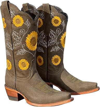 Amazon.com: Aniywn Western Cowboy Botas para mujer con punta puntiaguda,  hasta la rodilla, botas de meter con bordado floral, tacón grueso, botas de  media pantorrilla : Ropa, Zapatos y Joyería