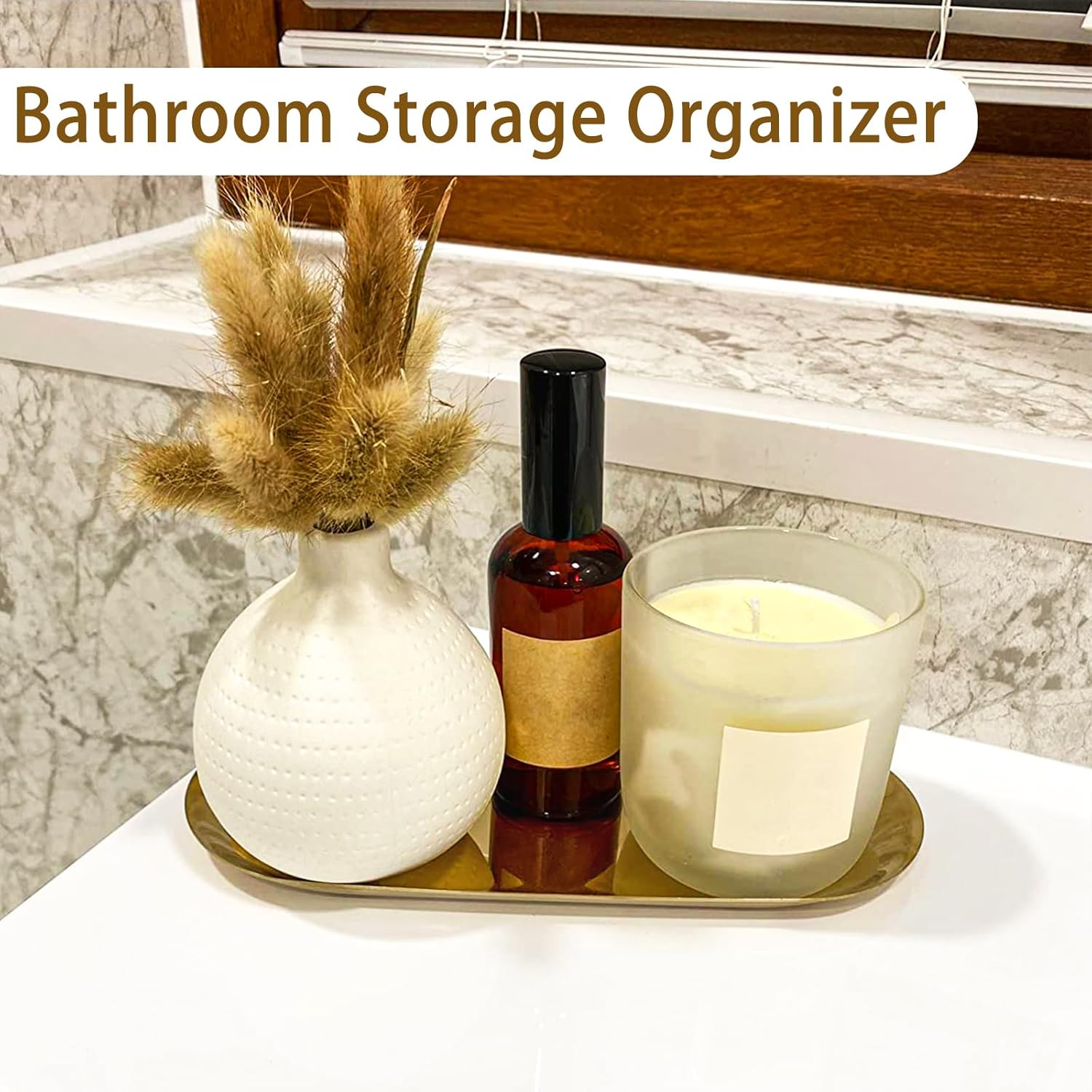 Gold Tray, Vanity Trays for Bathroom and Dresser Counter, 12" 2 Pack - Image 4