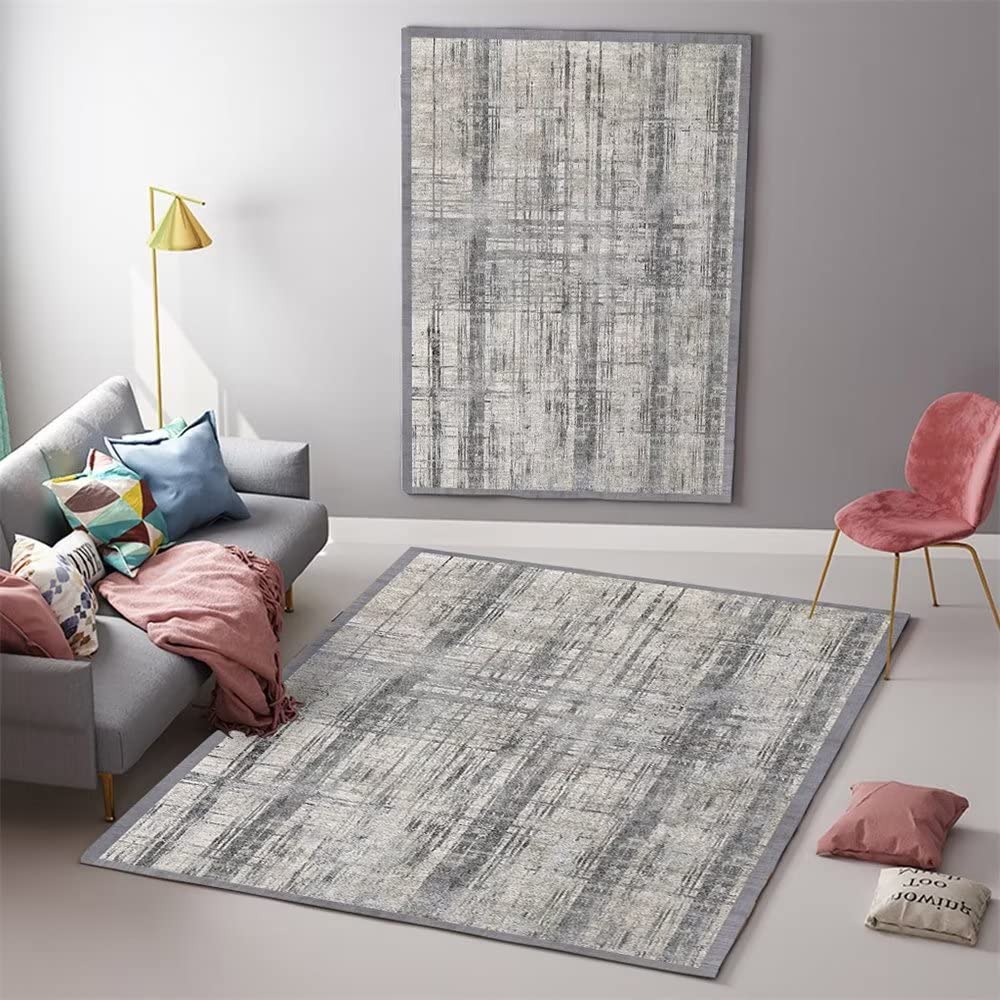 Tapis ado gris 50x80cm de style industriel antidérapant et lavable