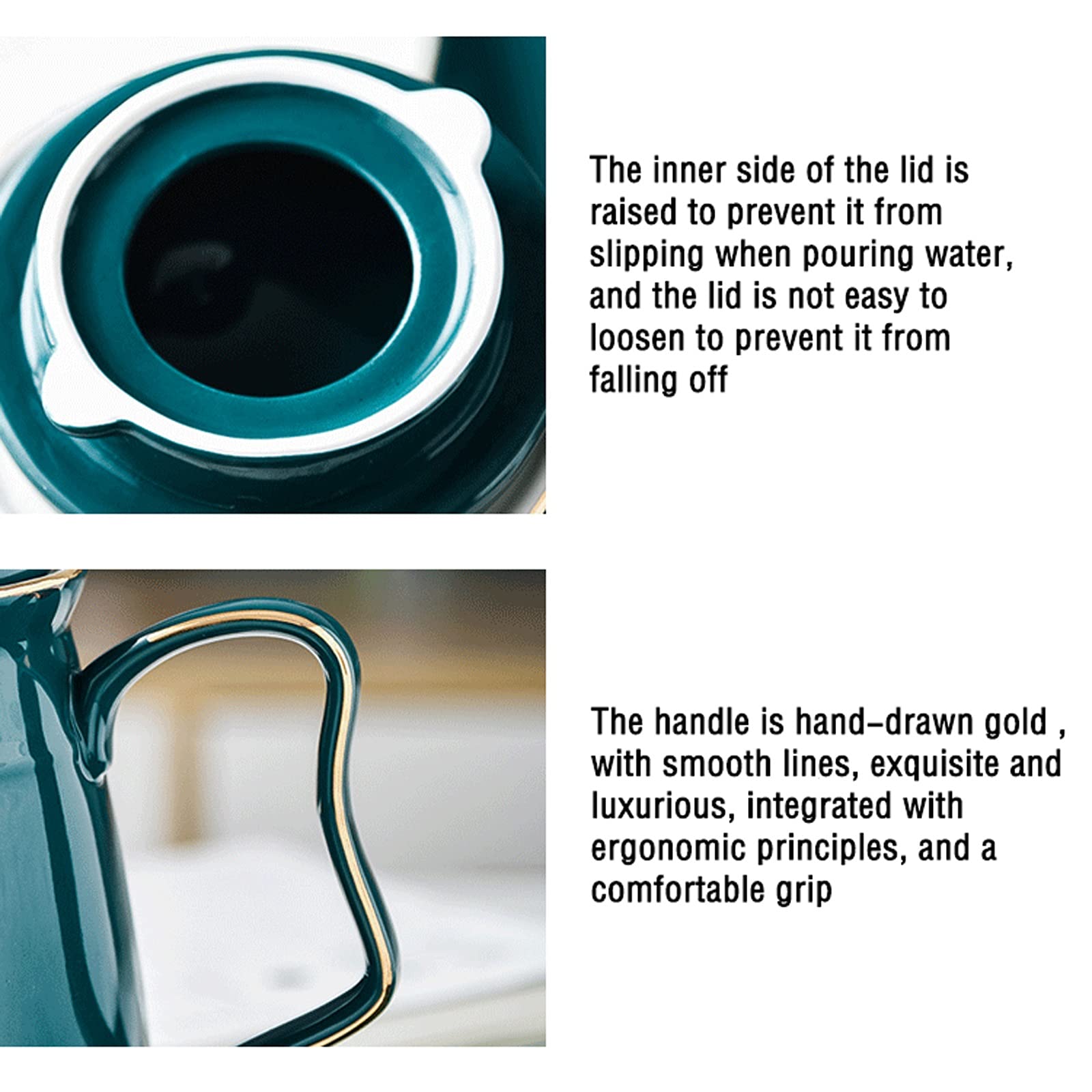 Buvez des pichets à thé Bouilloire froide verte de pichet en céramique simple avec poignée Théière de luxe légère for le jus, le café, les boissons chaudes à refroidissement automatique (50,7 oz) Bout