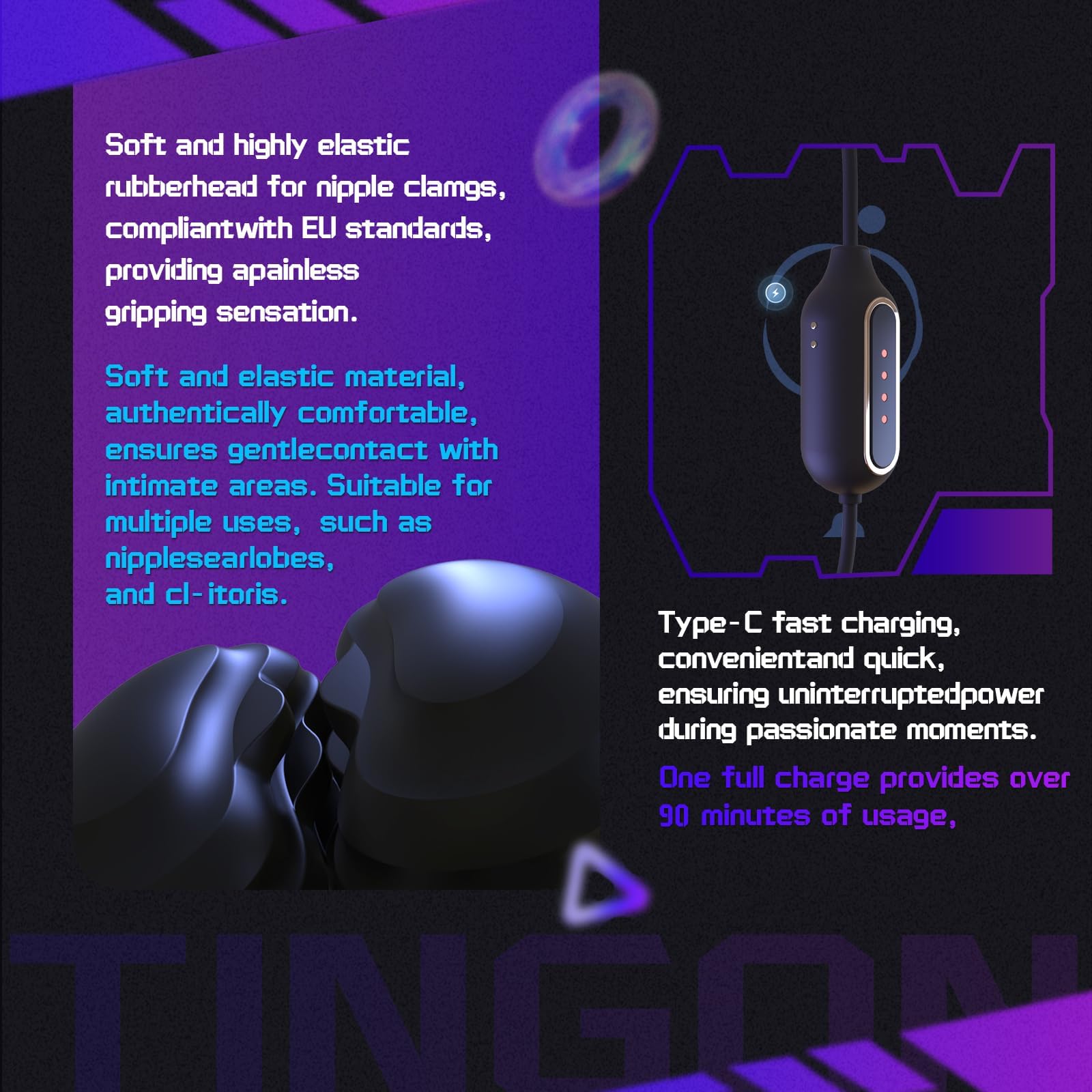 TINGON Pinza per capezzoli per uomini e donne, sex toy dal design a auricolare nascosto con controllo remoto tramite app, set di vibratori BDSM a 12 modalità per la stimolazione di capezzoli, lobi del
