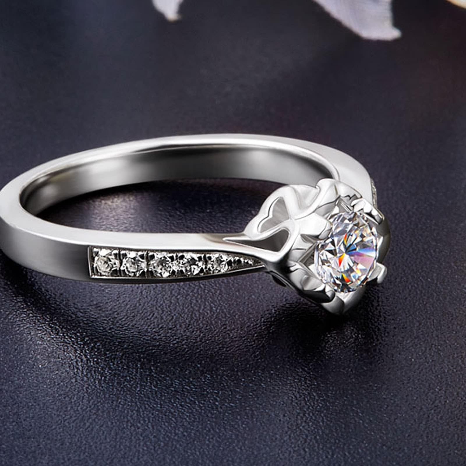 AMDXD Bague de mariage en or blanc 18 carats Au750 - Créée en laboratoire - Diamant 4 griffes - Taille 49 à 70